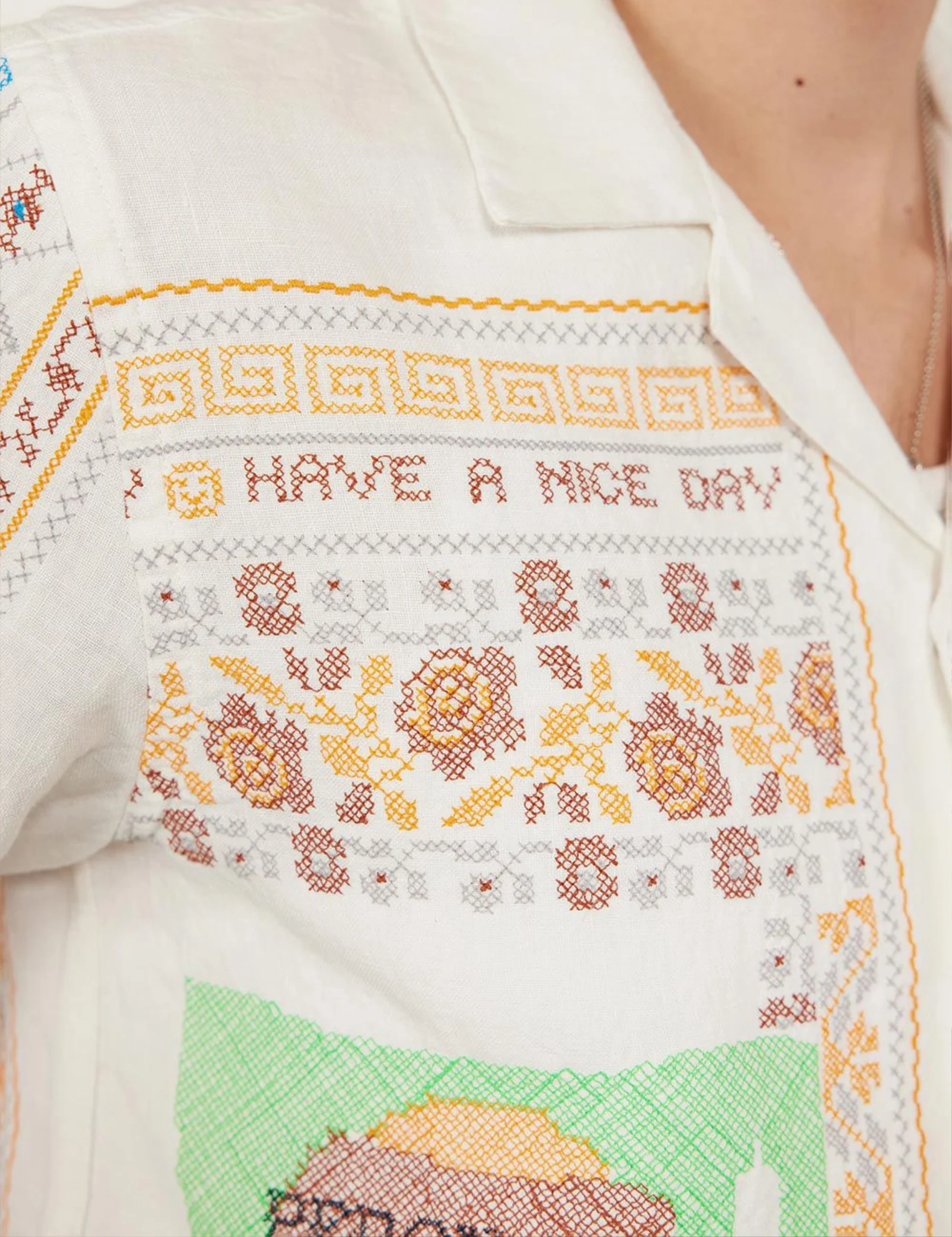 Percival Meal Deal Cross Stitch Linen Shirt - White - Image 4