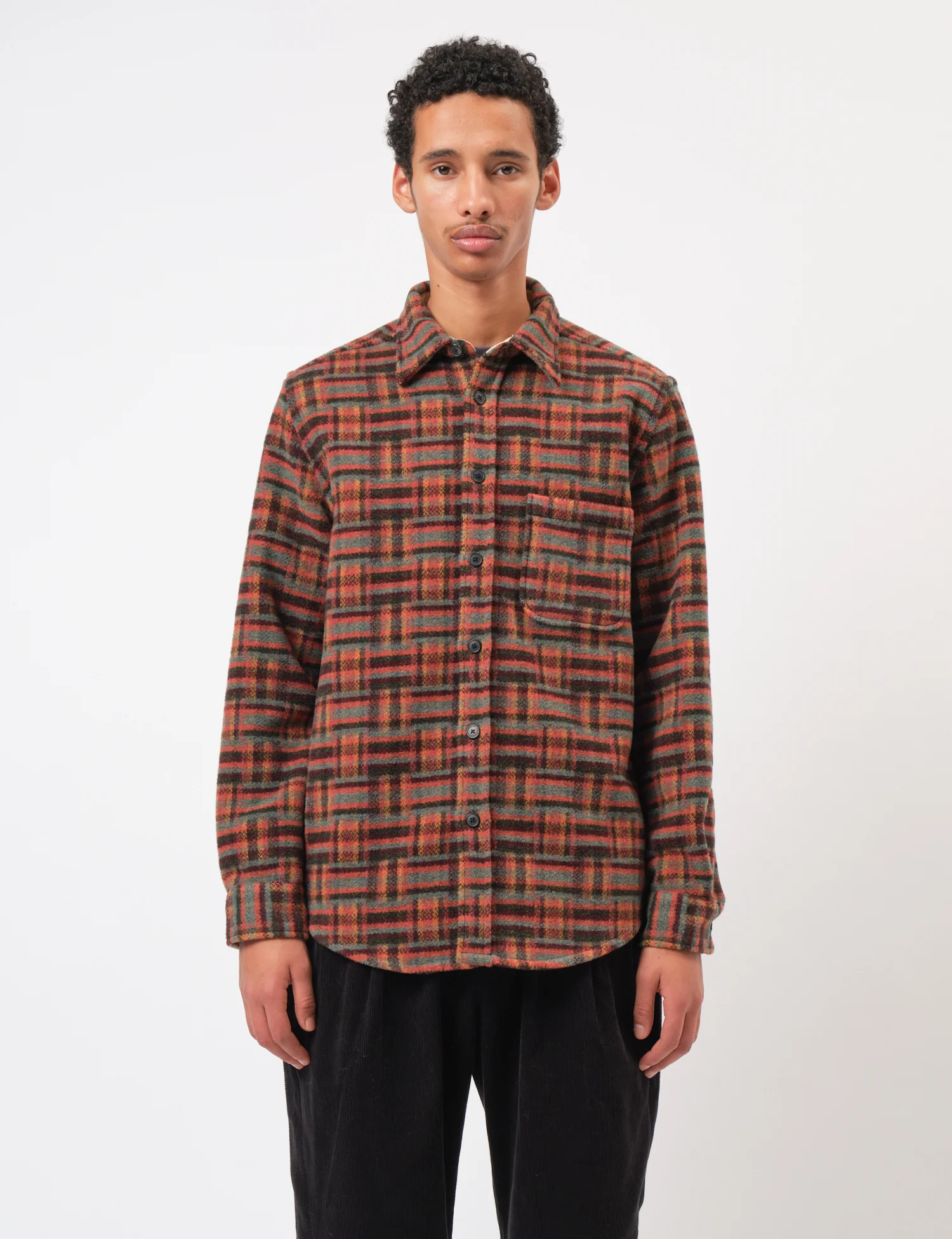 Portuguese Flannel Abstract Geometric Shirt - Bordeaux/Green