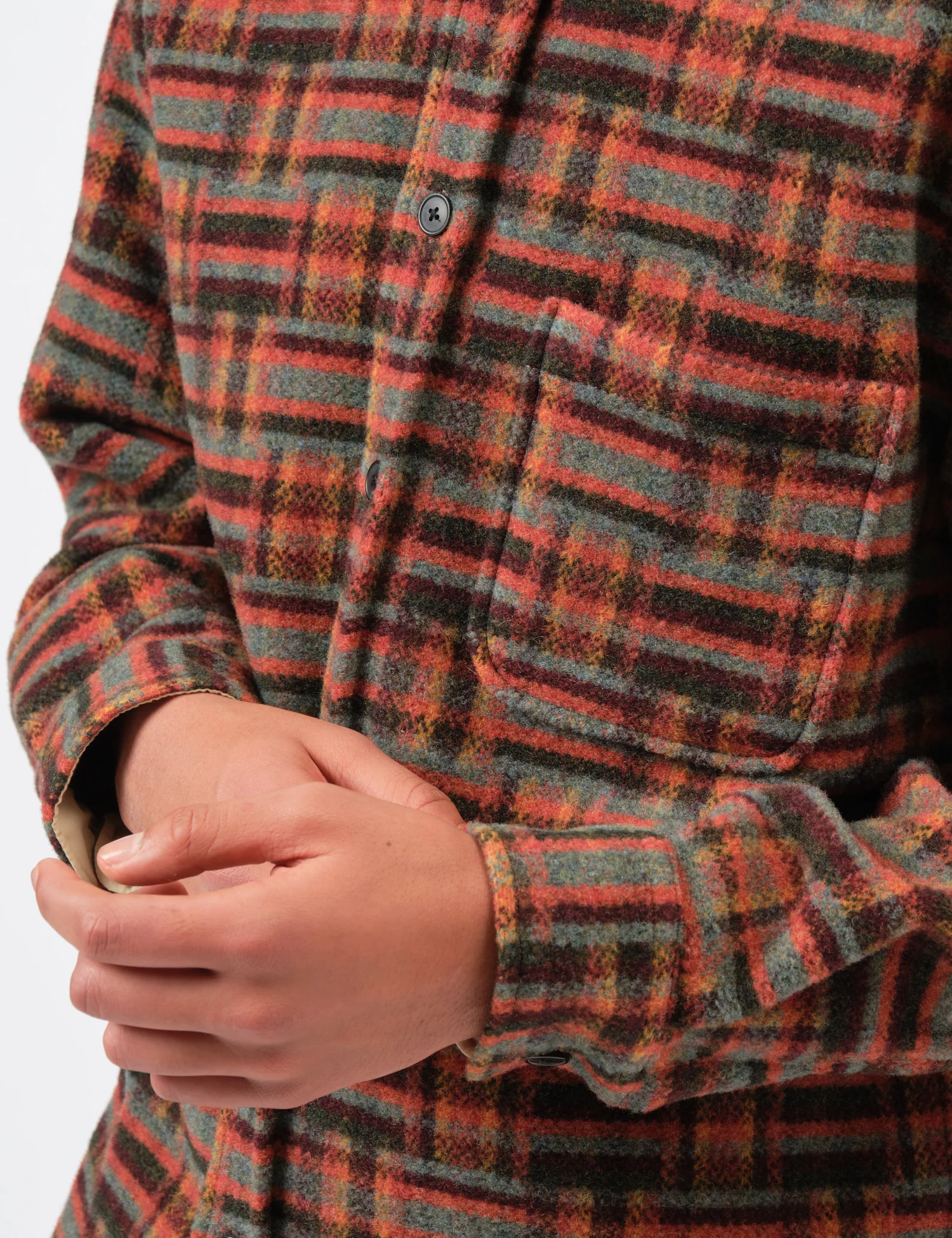 Portuguese Flannel Abstract Geometric Shirt - Bordeaux/Green - Image 2