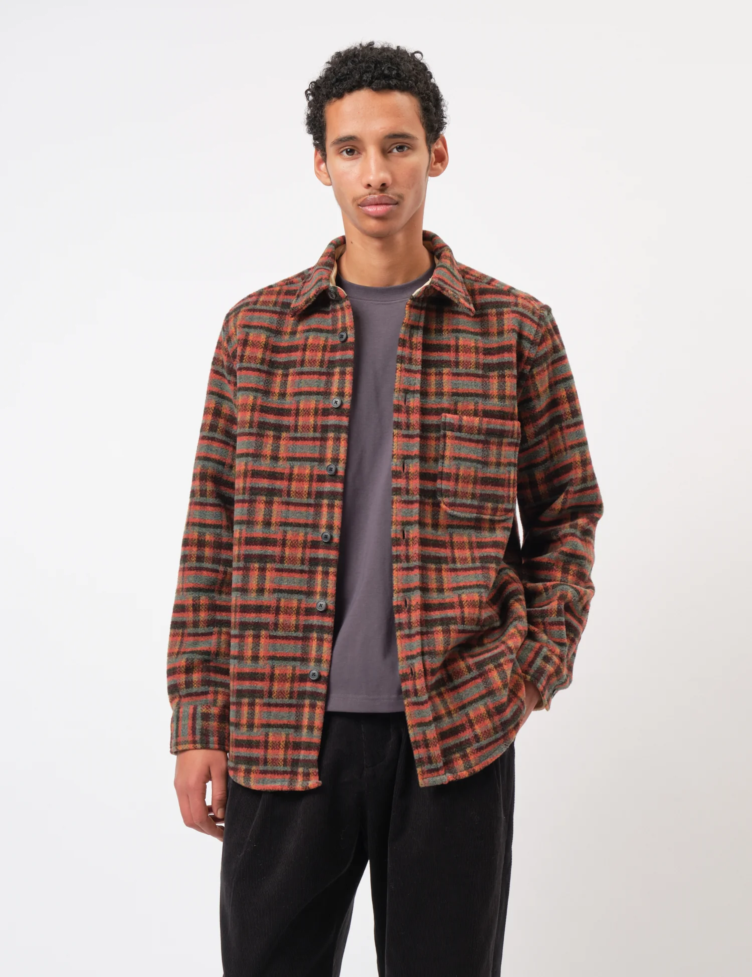 Portuguese Flannel Abstract Geometric Shirt - Bordeaux/Green - Image 4