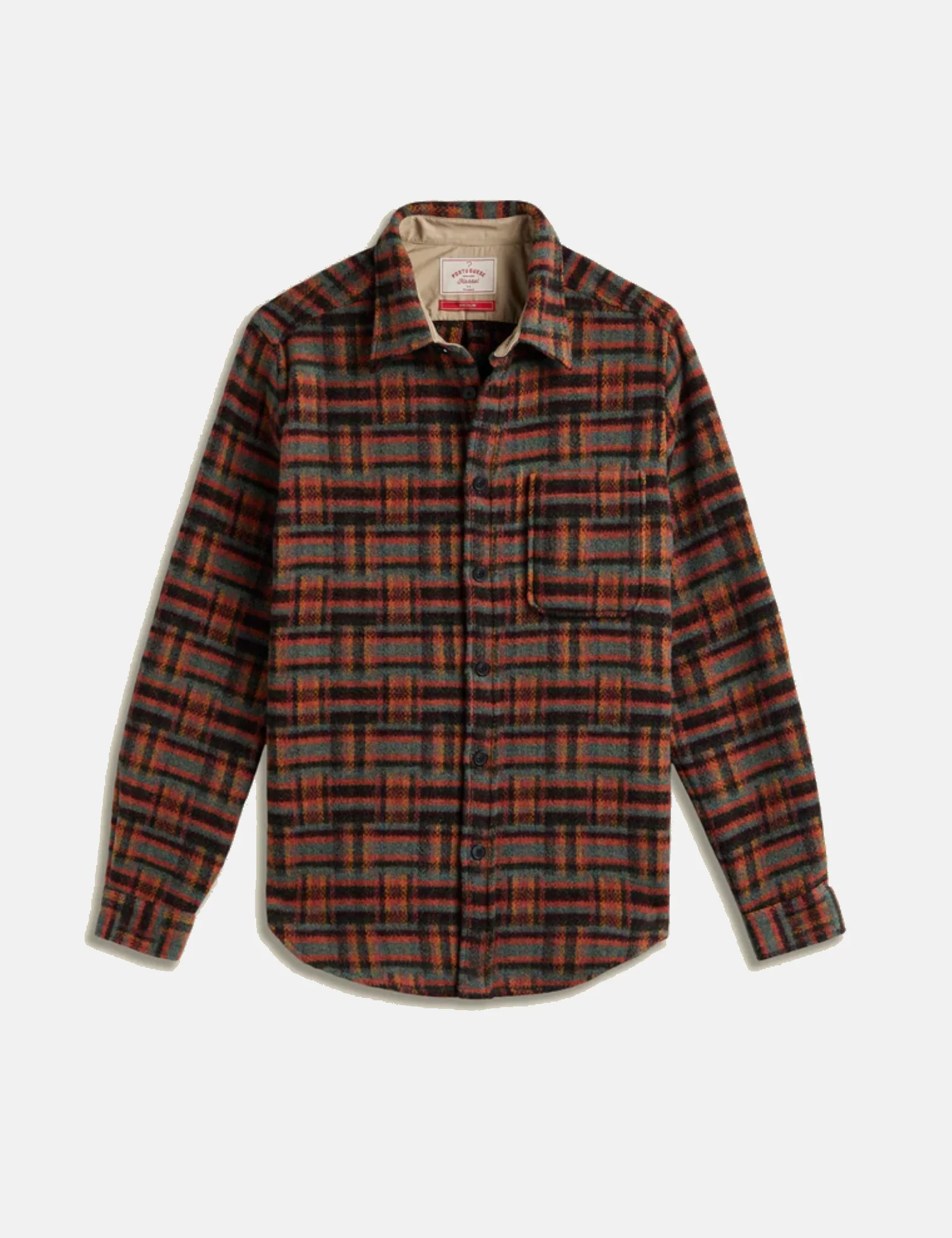 Portuguese Flannel Abstract Geometric Shirt - Bordeaux/Green - Image 6