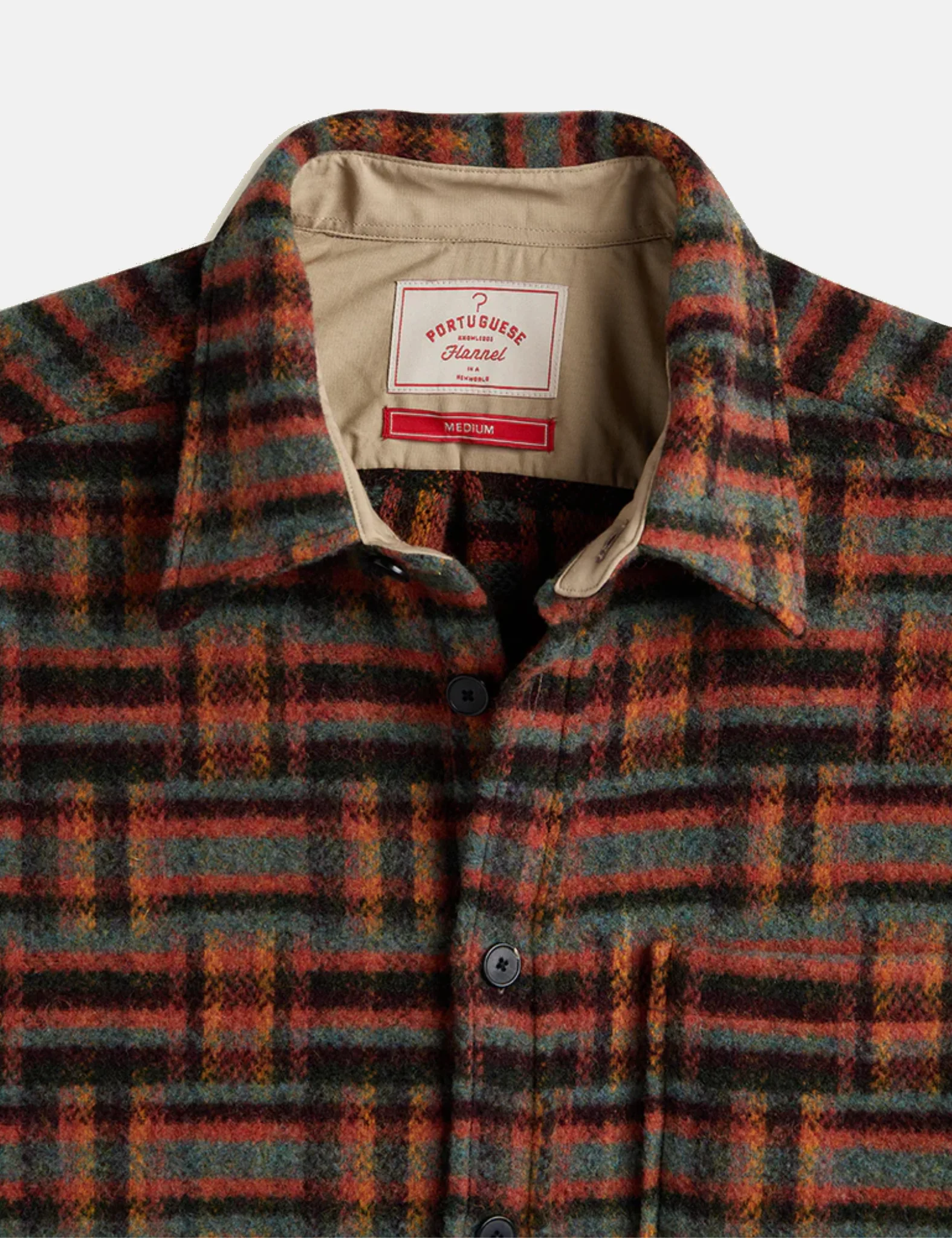 Portuguese Flannel Abstract Geometric Shirt - Bordeaux/Green - Image 8