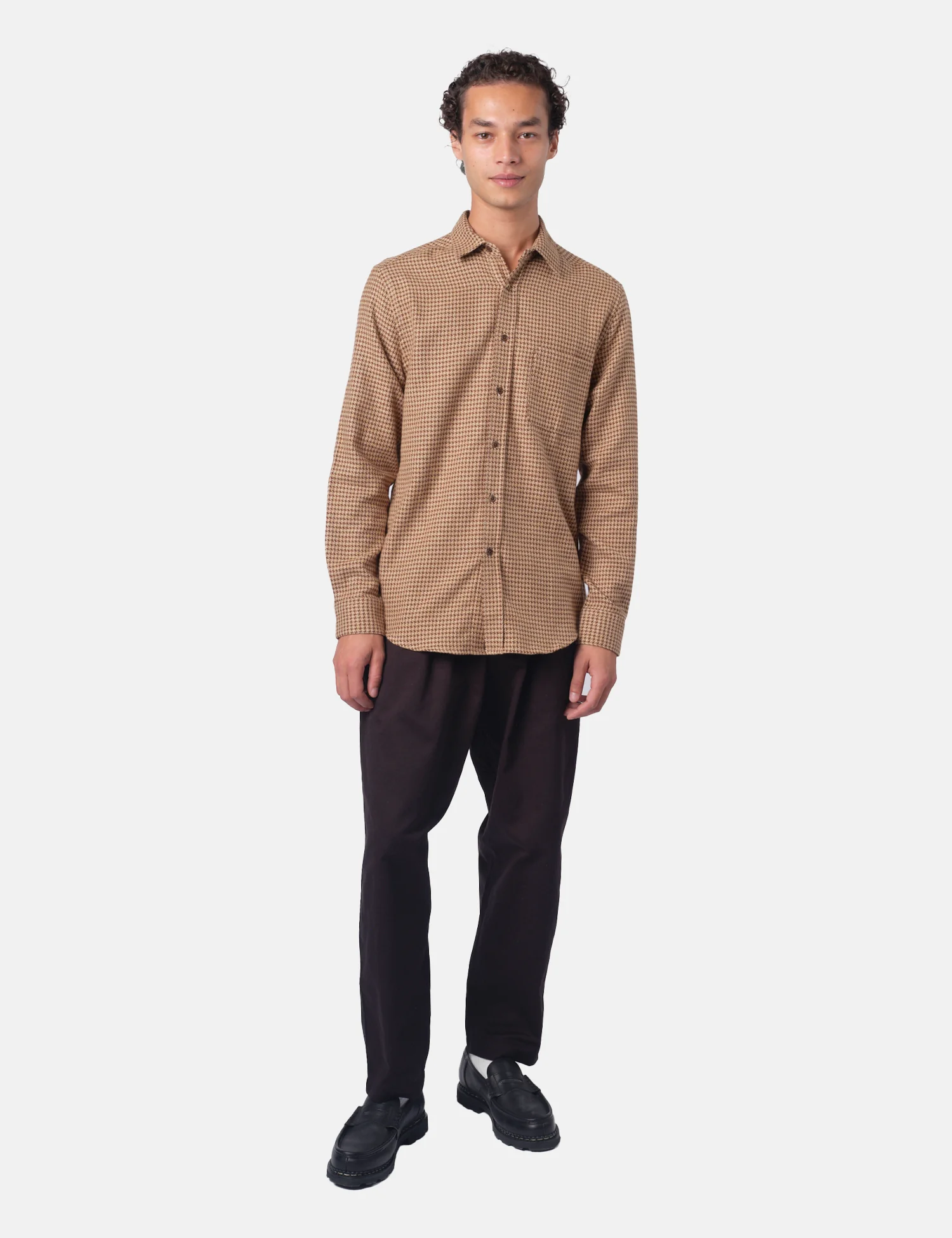 Portuguese Flannel Abstract Pied Poule Shirt - Brown - Image 3