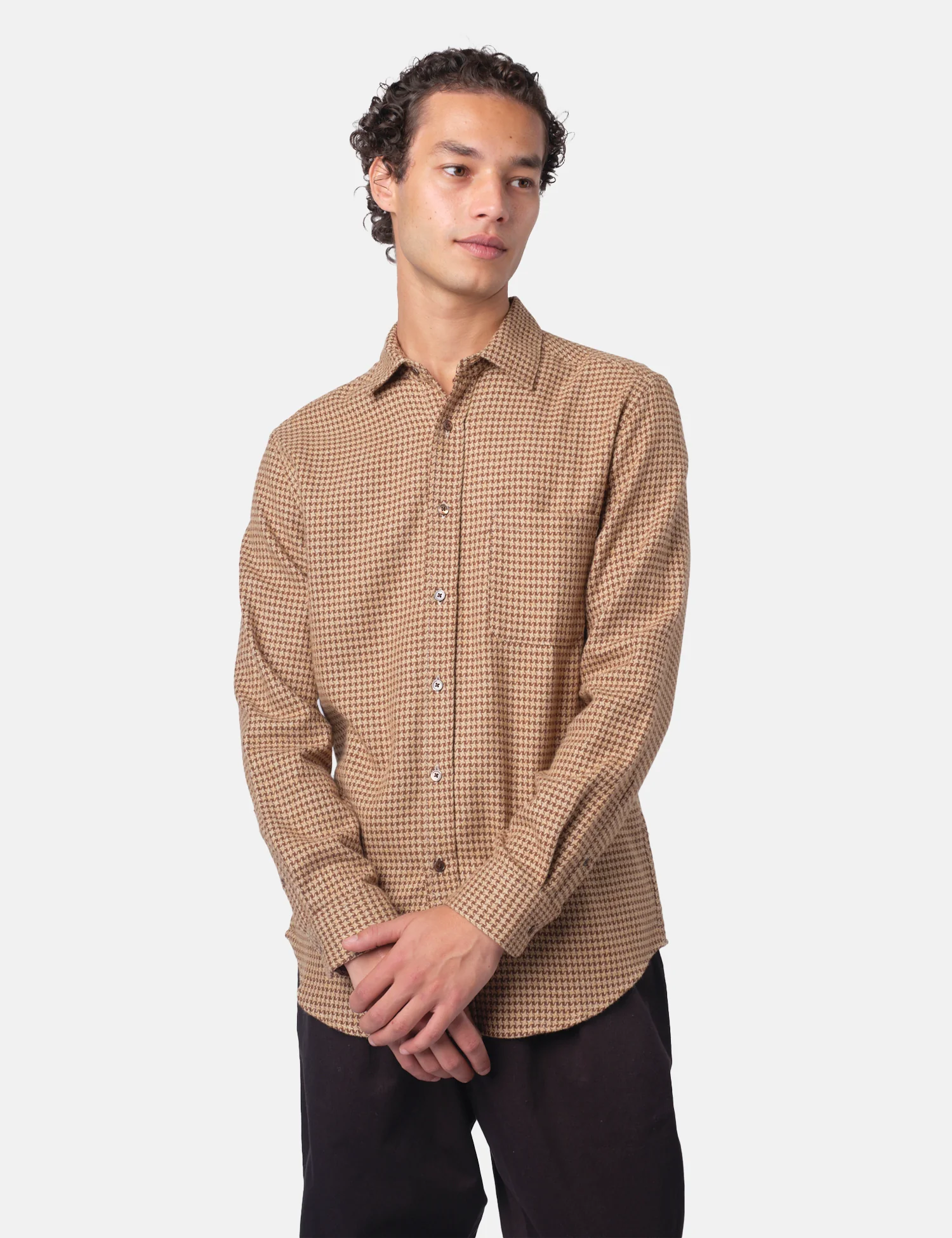Portuguese Flannel Abstract Pied Poule Shirt - Brown - Image 4