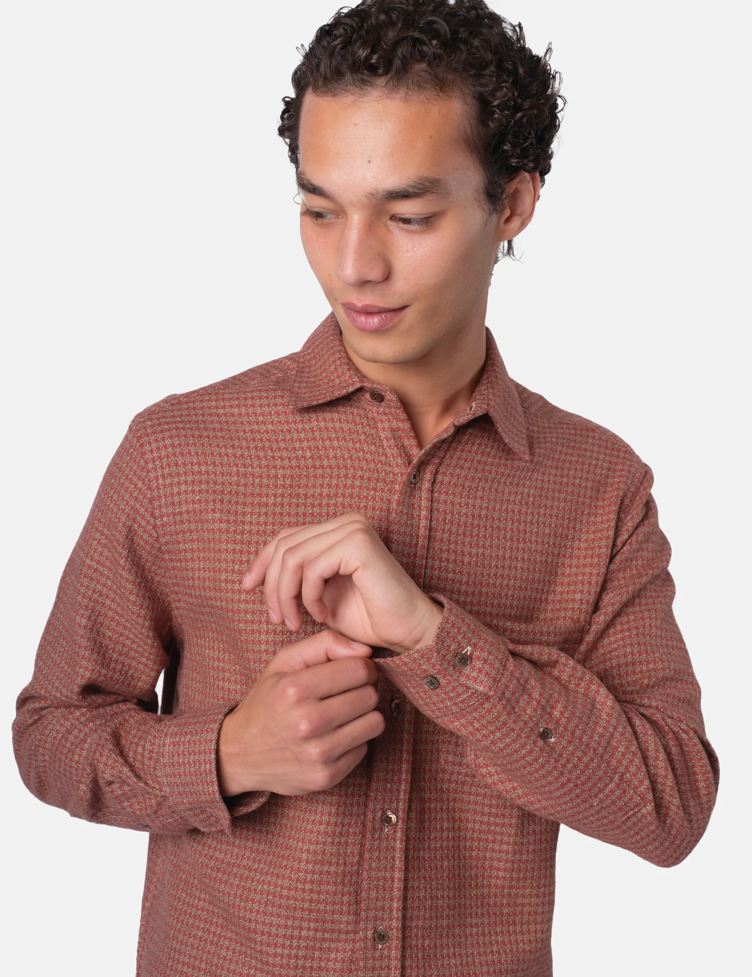 Portuguese Flannel Abstract Pied Poule Shirt - Clay - Image 2