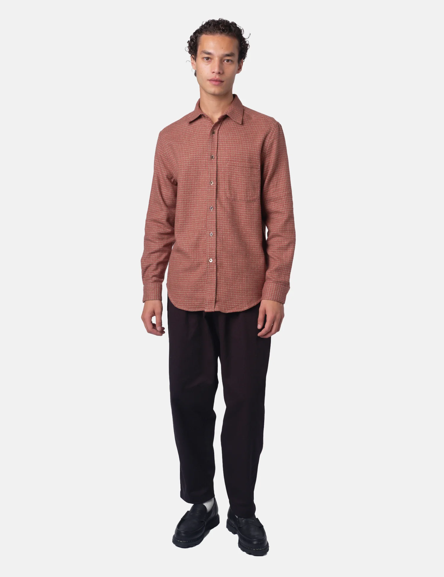 Portuguese Flannel Abstract Pied Poule Shirt - Clay - Image 3
