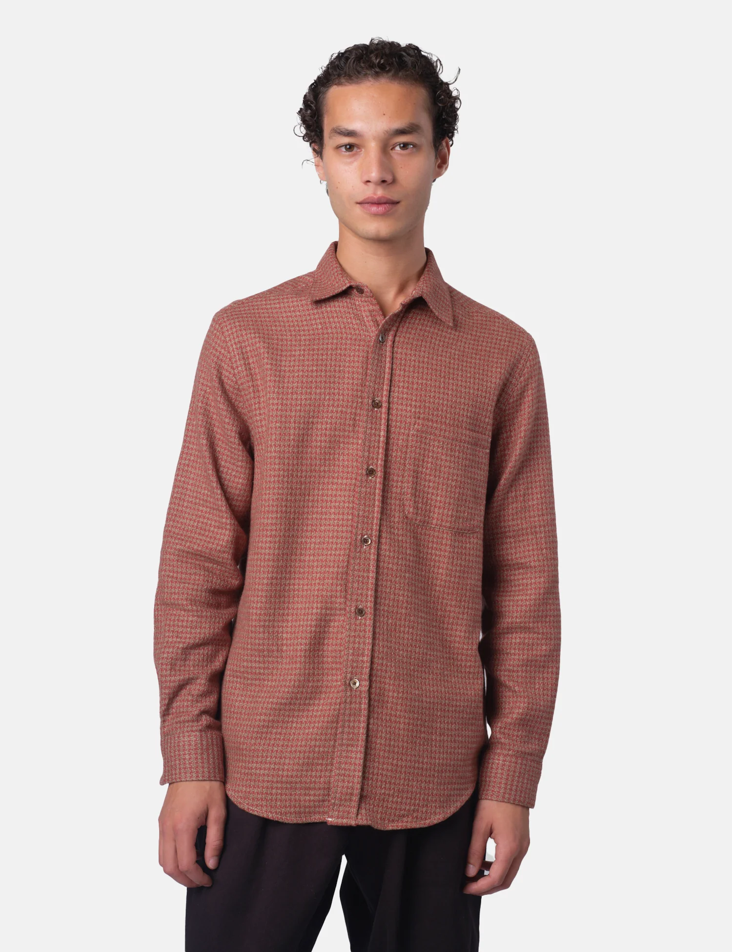 Portuguese Flannel Abstract Pied Poule Shirt - Clay - Image 4