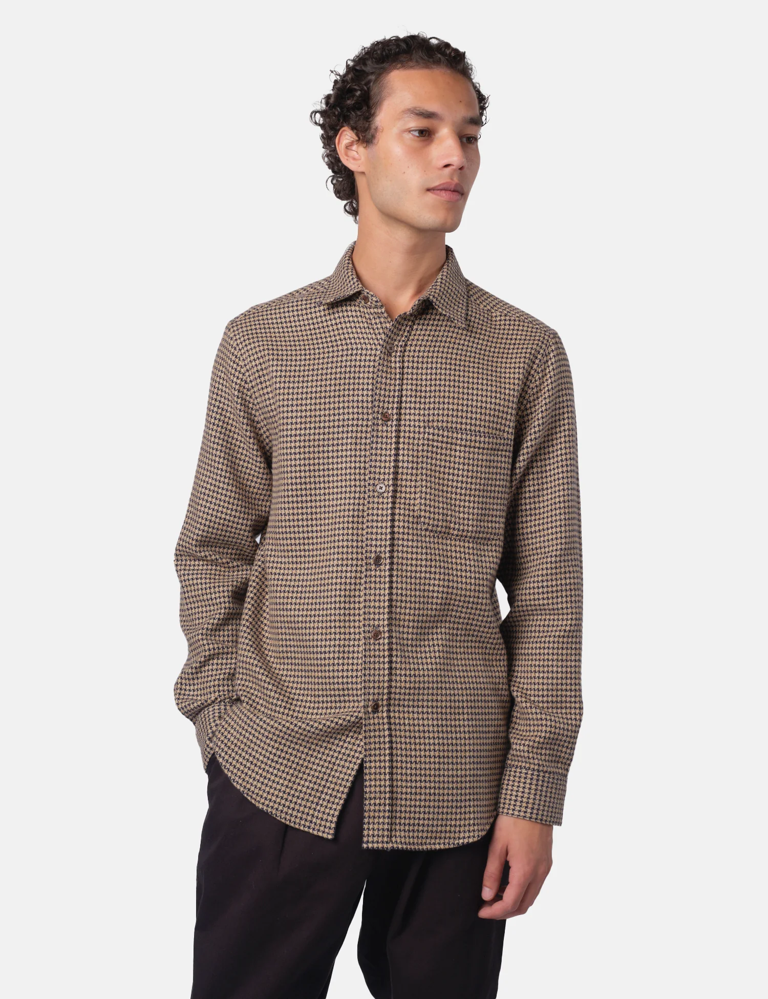 Portuguese Flannel Abstract Pied Poule Shirt - Navy Blue - Image 3