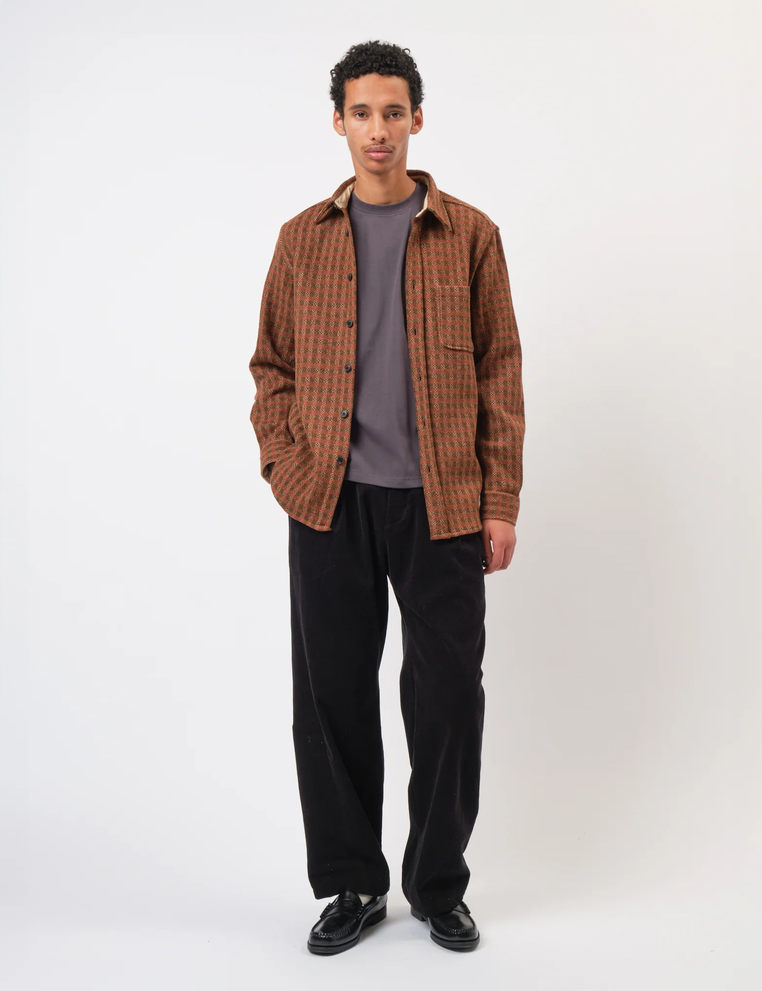 Portuguese Flannel Merino Tweed Shirt - Brown - Image 3