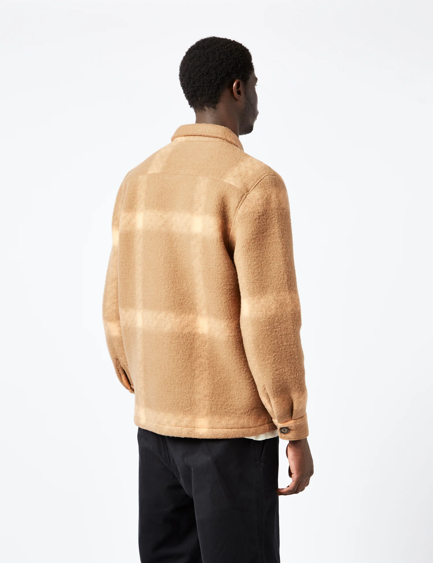 Portuguese Flannel Plaid Fleece Overshirt - Latte Brown - Image 3