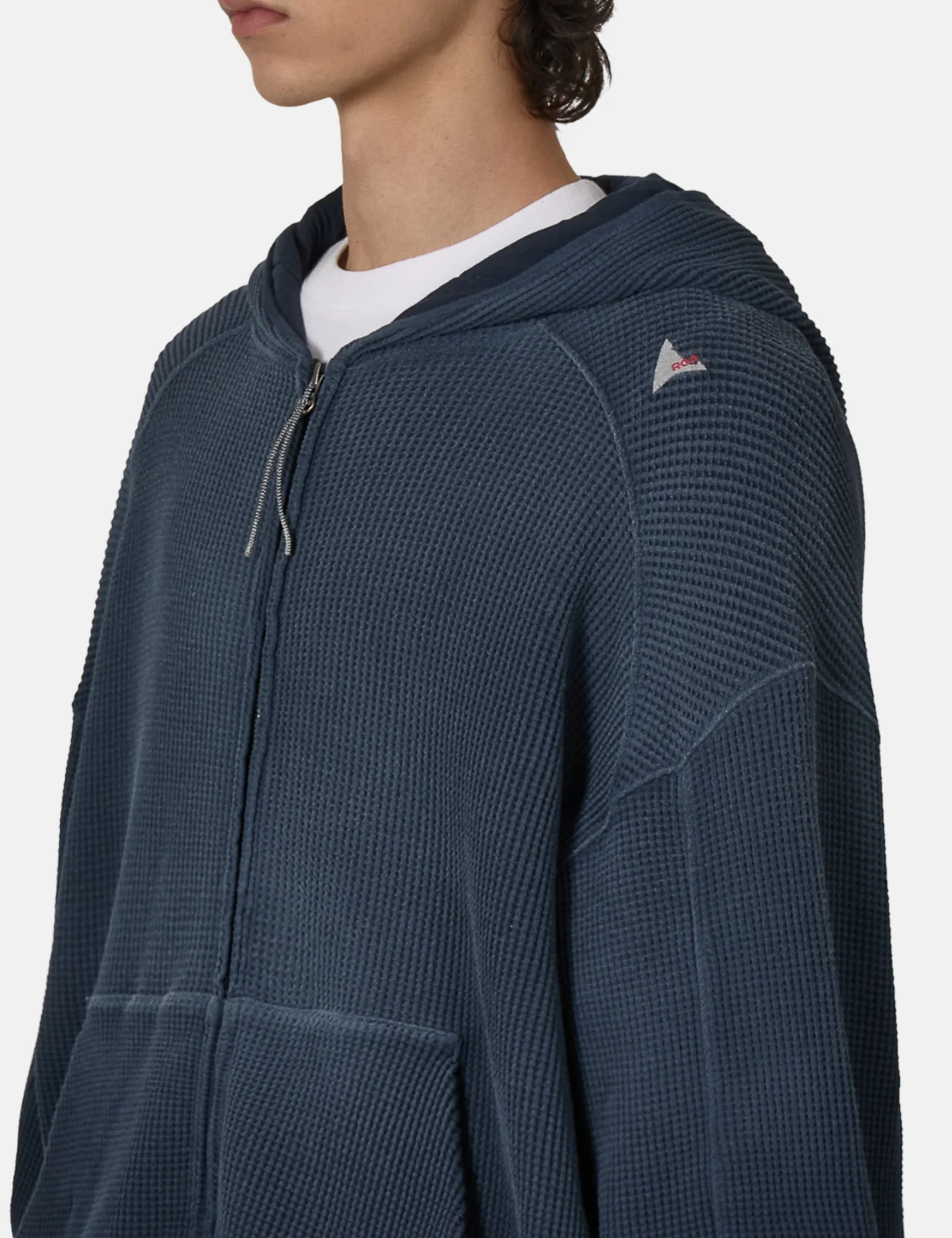 ROA Bee Sun Faded Organic Waffle Zip Up Hoodie - Navy Blue - Image 2