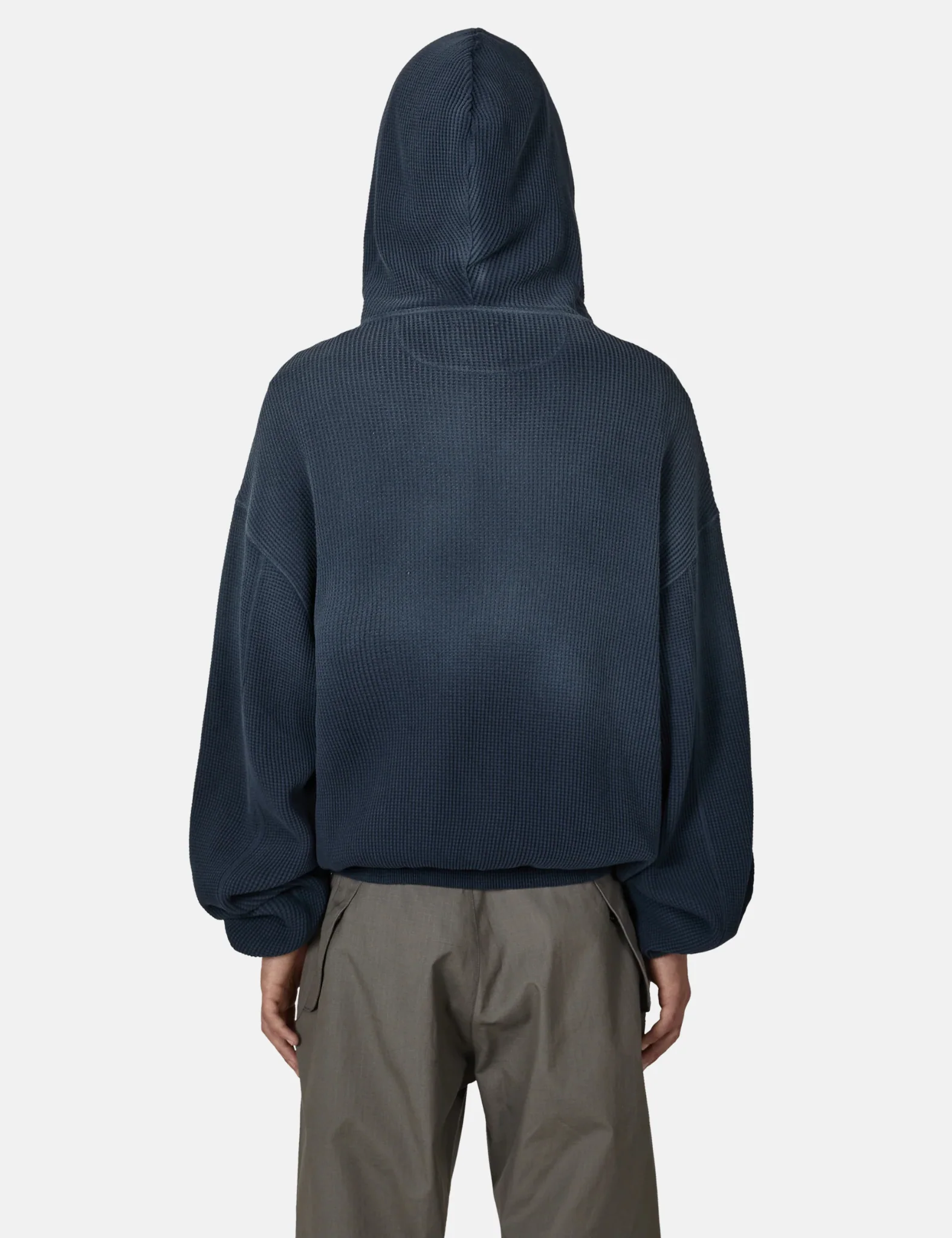 ROA Bee Sun Faded Organic Waffle Zip Up Hoodie - Navy Blue - Image 4