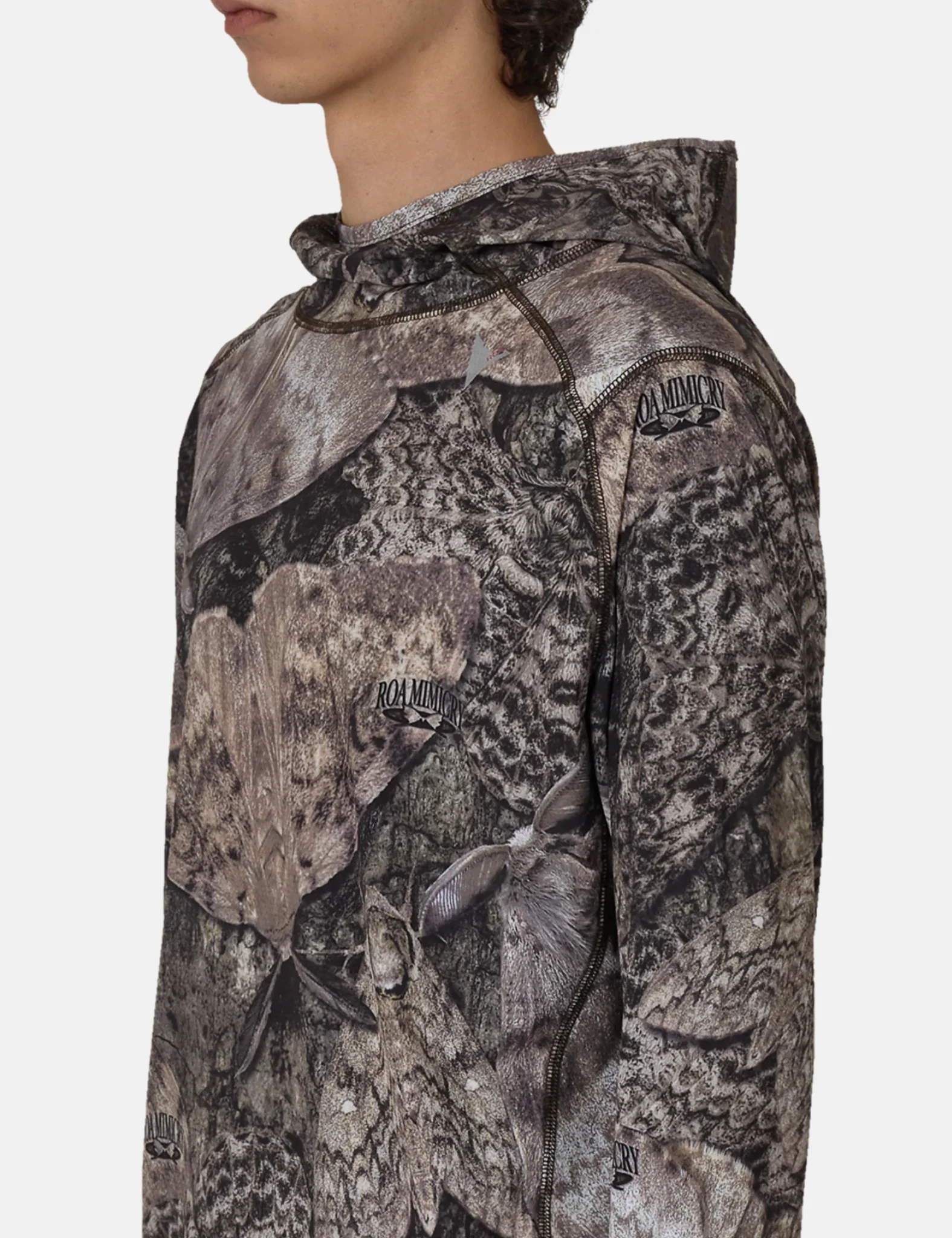 ROA Lio Baselayer Moth Print Long Sleeve Hoodie - Brown - Image 2