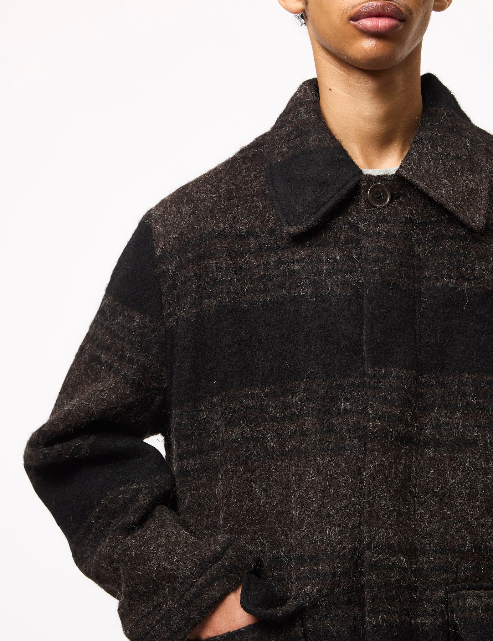 Universal Works Account Coat (Alpaca Rec Mix) - Brown/Black - Image 3