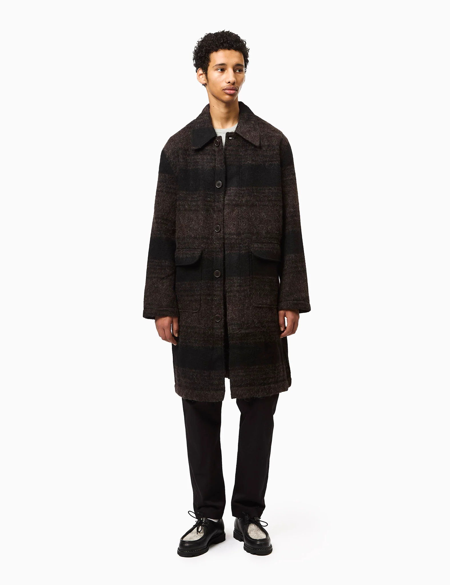 Universal Works Account Coat (Alpaca Rec Mix) - Brown/Black - Image 4