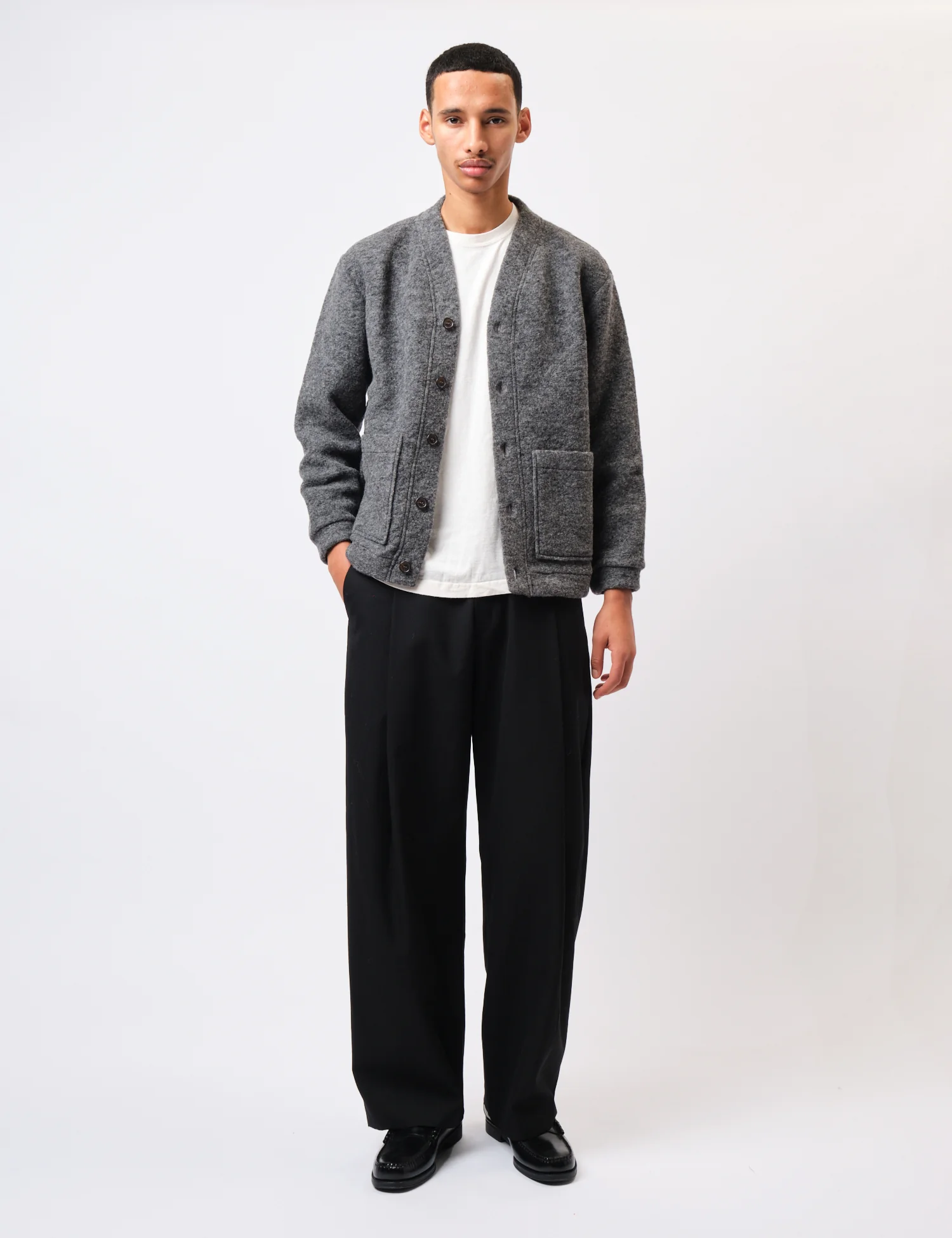 Universal Works Advance Cardigan (Wool Fleece) - Grey Marl - Image 3
