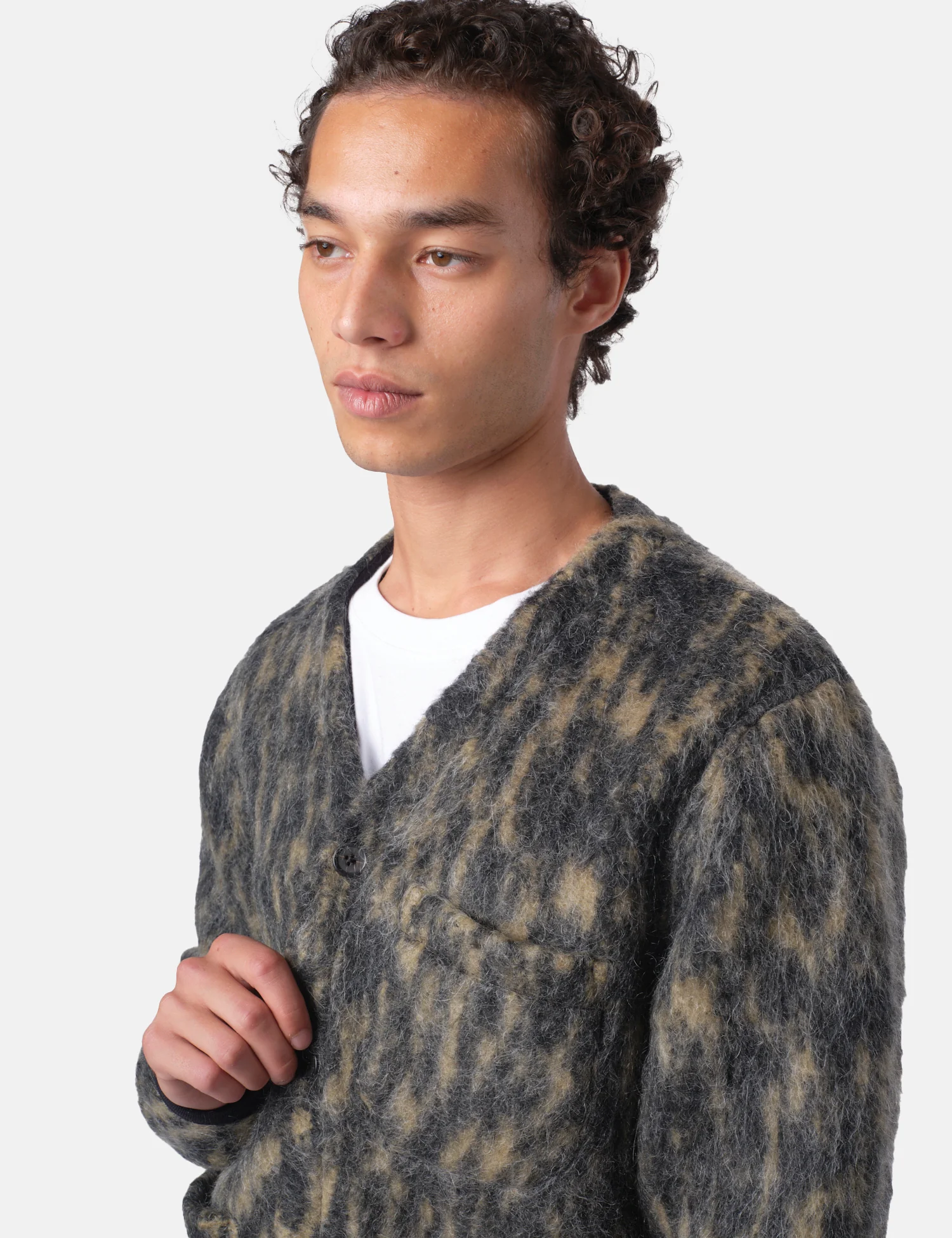 Universal Works Cardigan (Dolce Fleece) - Charcoal Grey - Image 2