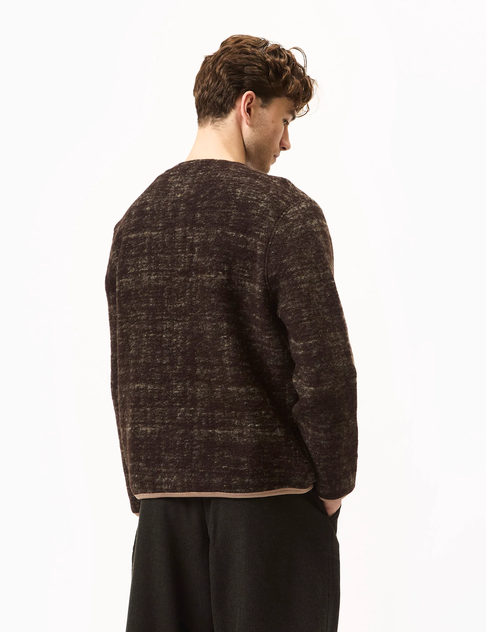 Universal Works Cardigan (Marble Fleece) - Brown - Image 4