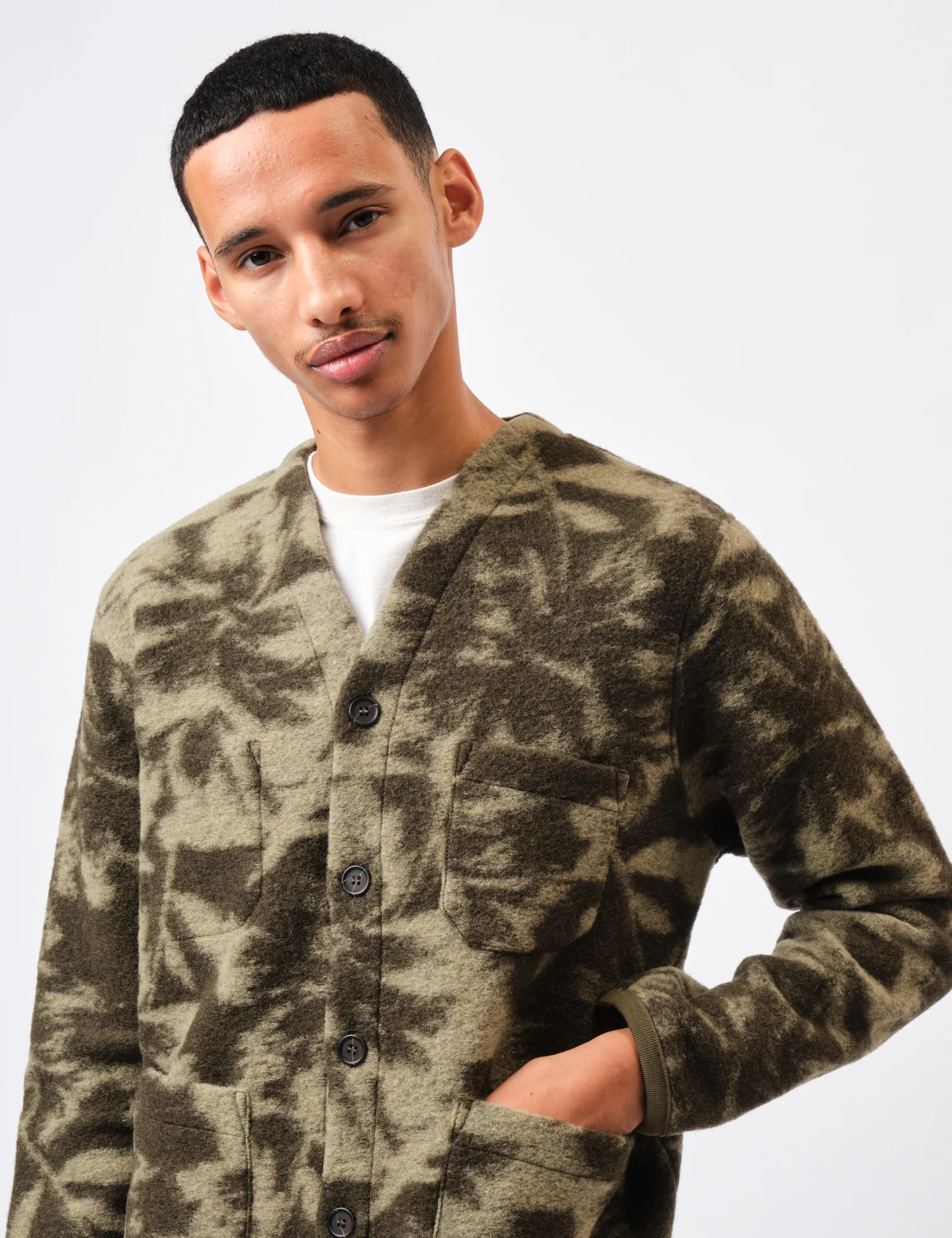 Universal Works Cardigan (Studio Fleece) - Green/Pale Green - Image 2