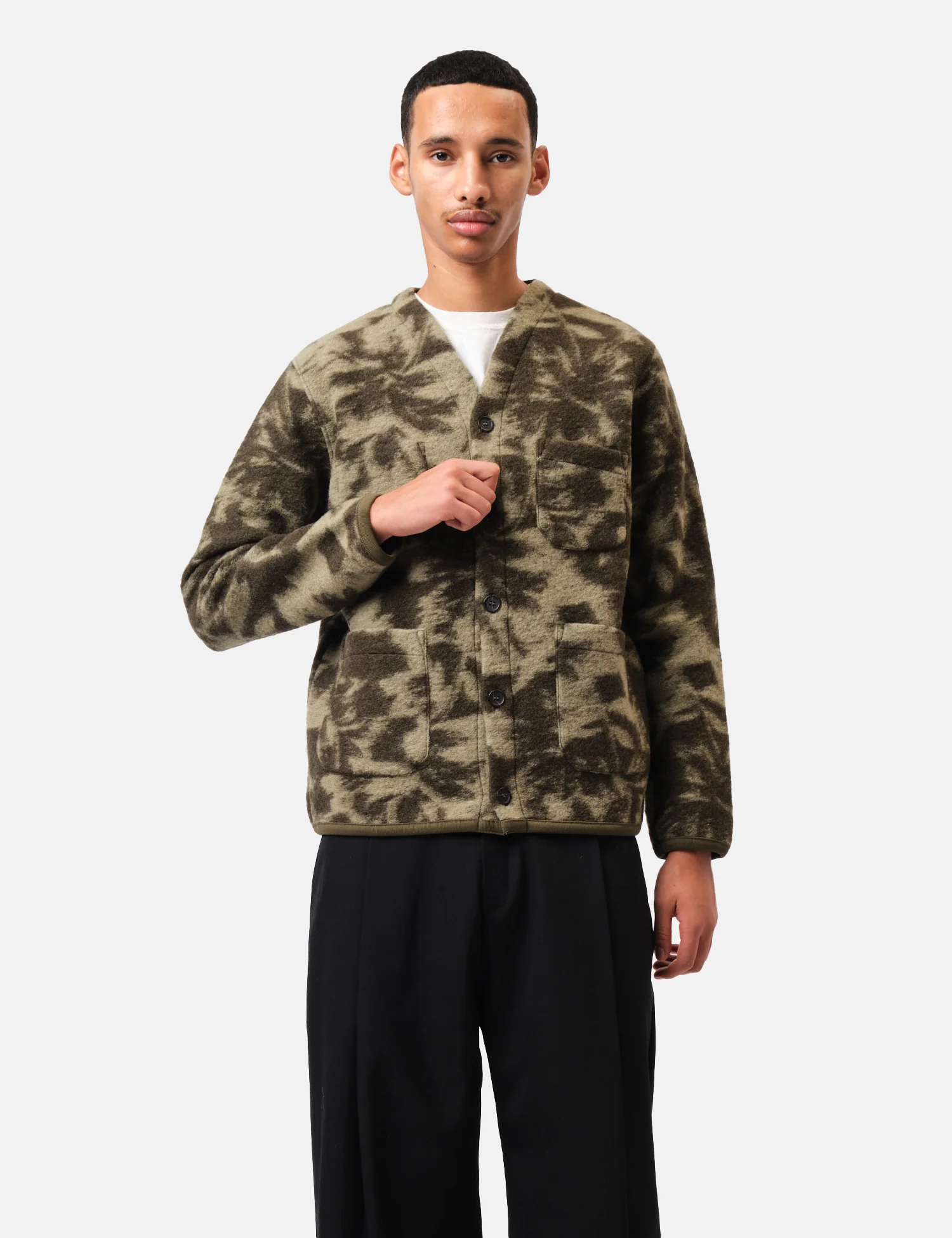 Universal Works Cardigan (Studio Fleece) - Green/Pale Green - Image 4