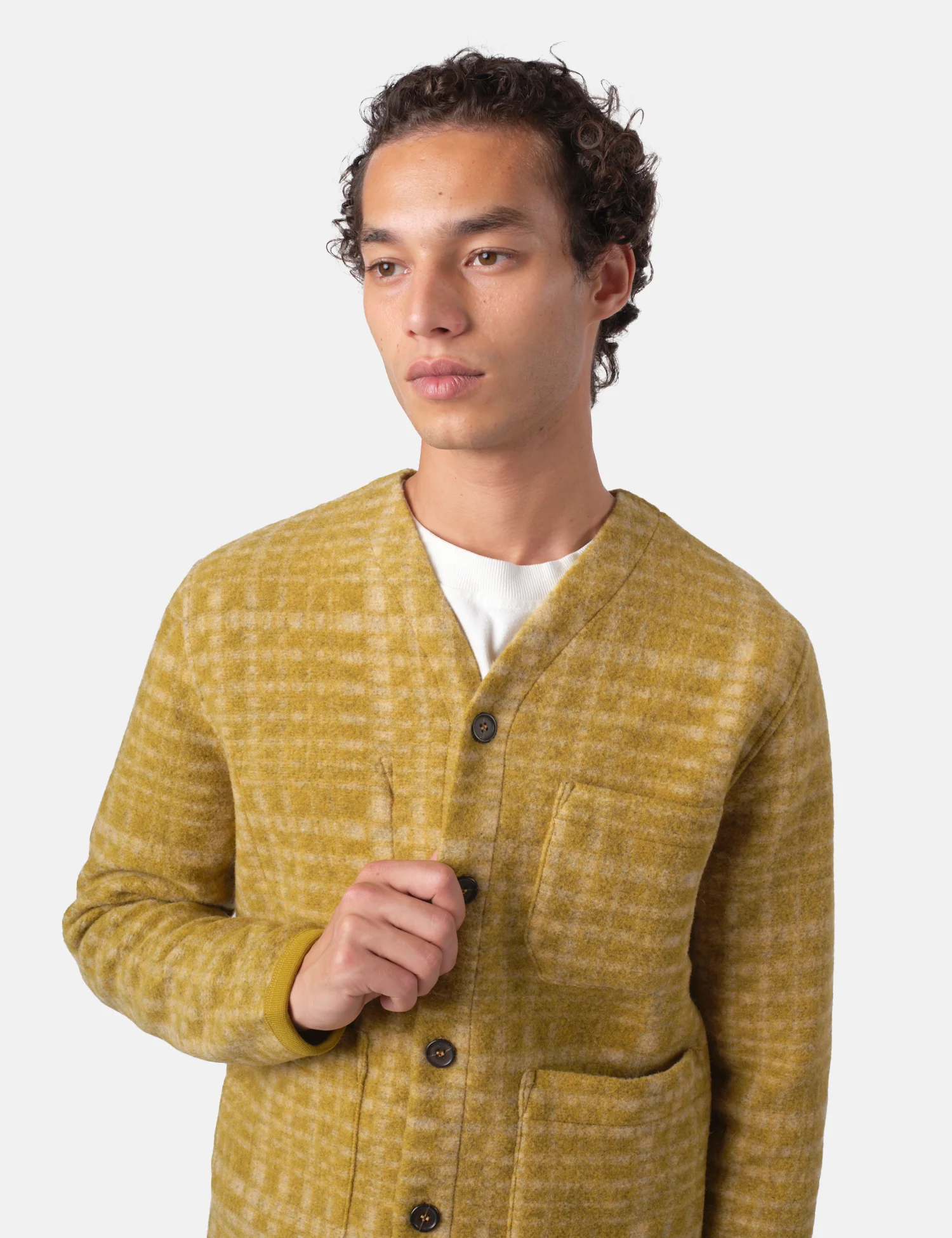 Universal Works Cardigan (Telepass Fleece) - Yellow - Image 2