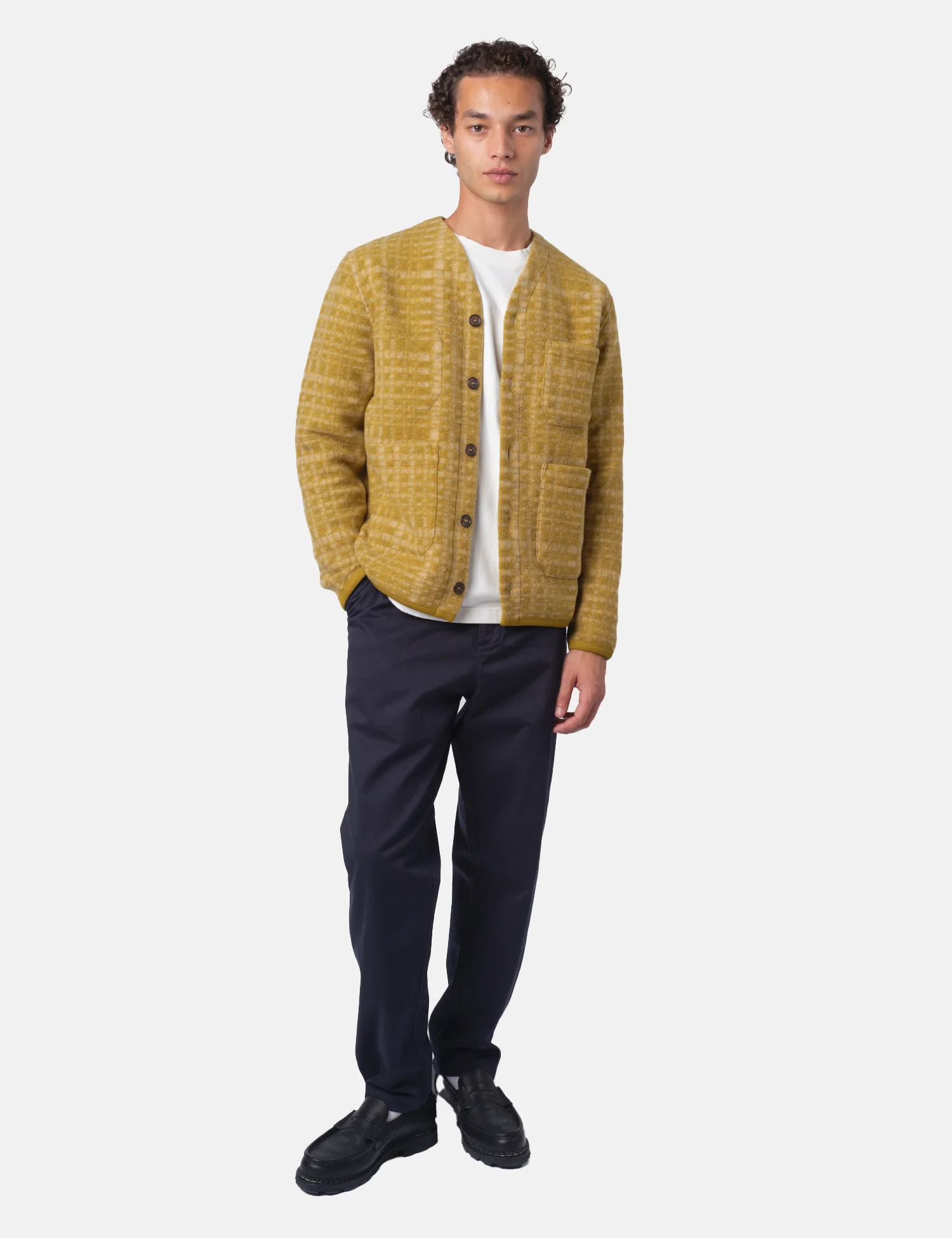 Universal Works Cardigan (Telepass Fleece) - Yellow - Image 3