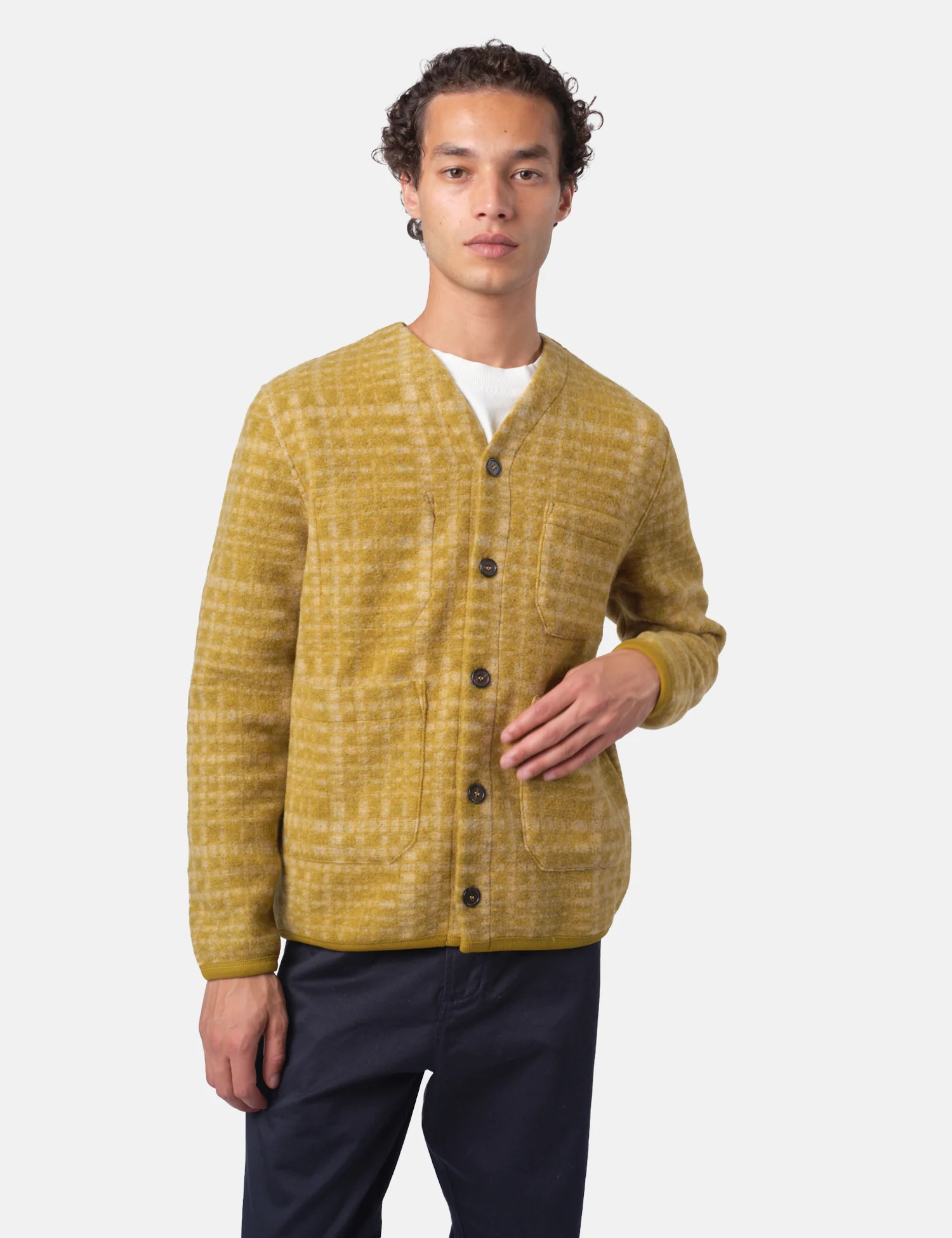 Universal Works Cardigan (Telepass Fleece) - Yellow - Image 4