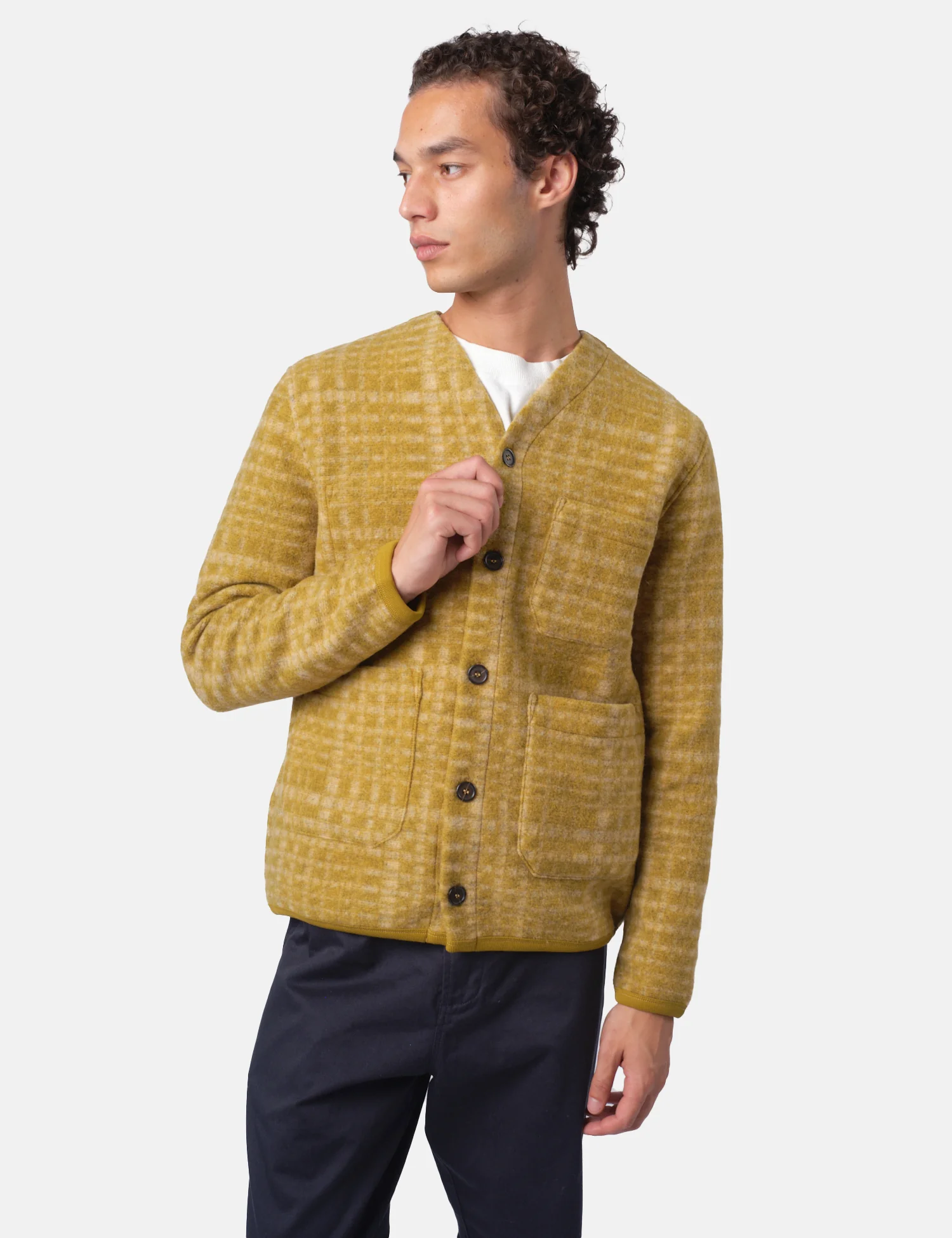 Universal Works Cardigan (Telepass Fleece) - Yellow - Image 7