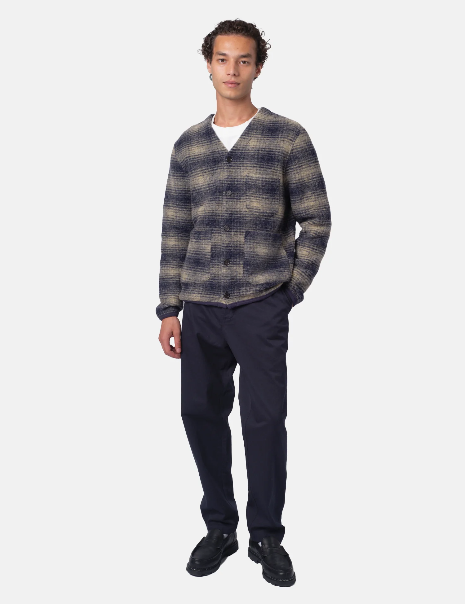 Universal Works Cardigan (Uist Fleece) - Navy Blue - Image 3