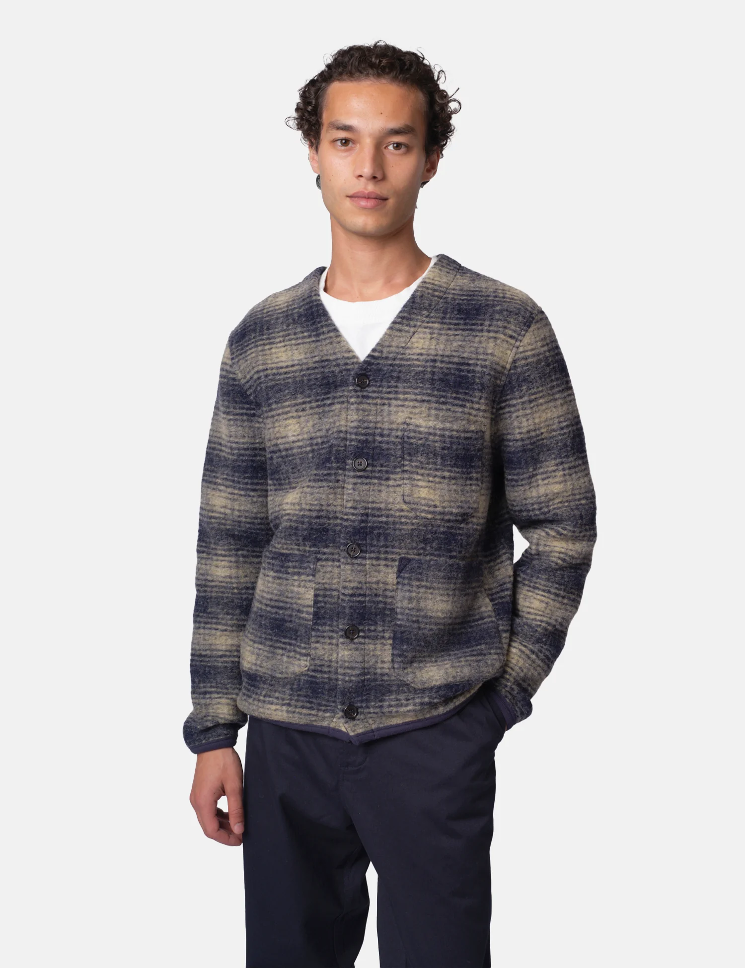 Universal Works Cardigan (Uist Fleece) - Navy Blue - Image 4