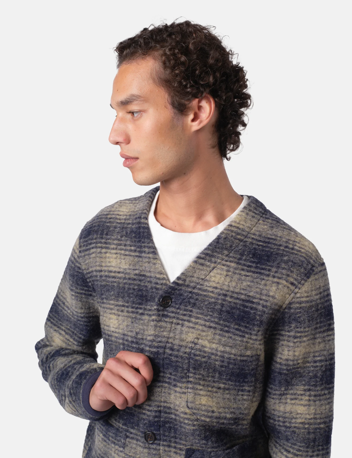 Universal Works Cardigan (Uist Fleece) - Navy Blue - Image 6