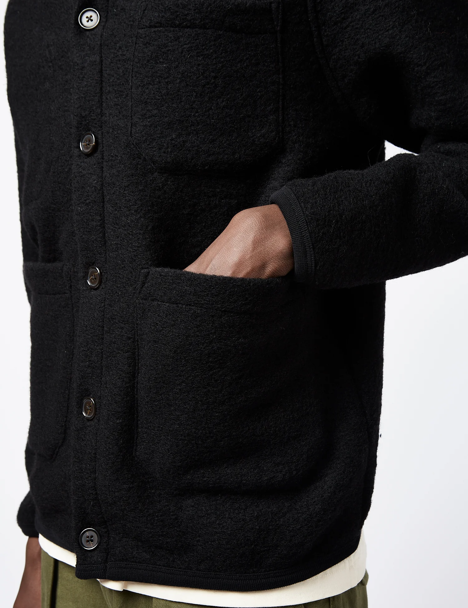 Universal Works Cardigan (Wool Fleece) - Black - Image 2