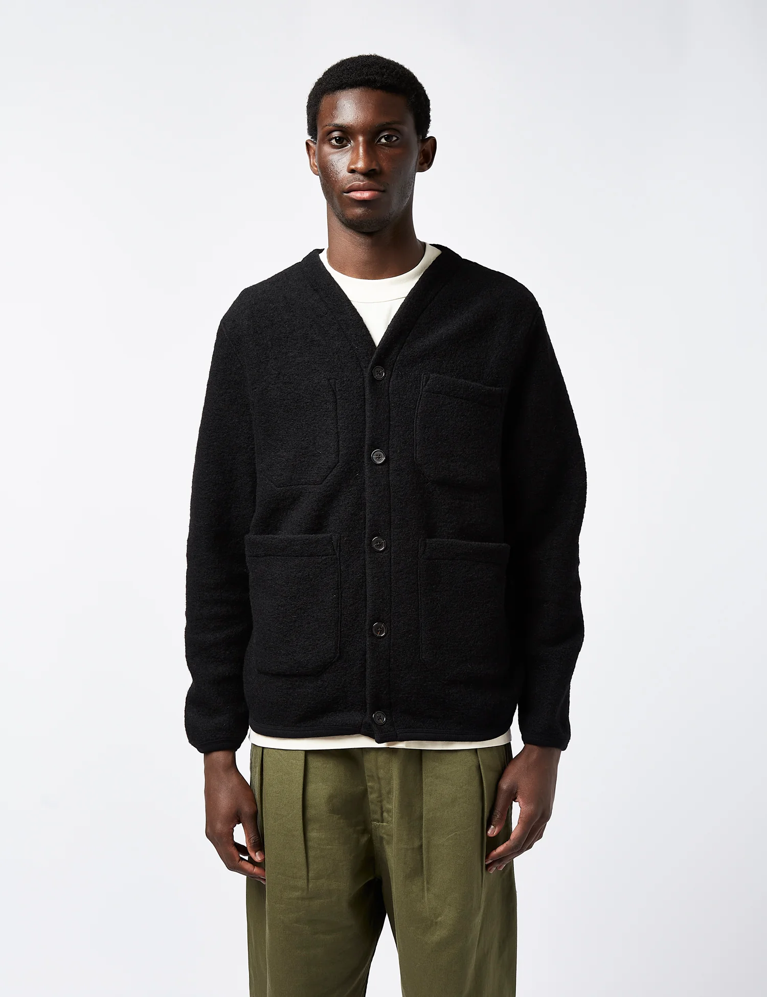 Universal Works Cardigan (Wool Fleece) - Black - Image 4