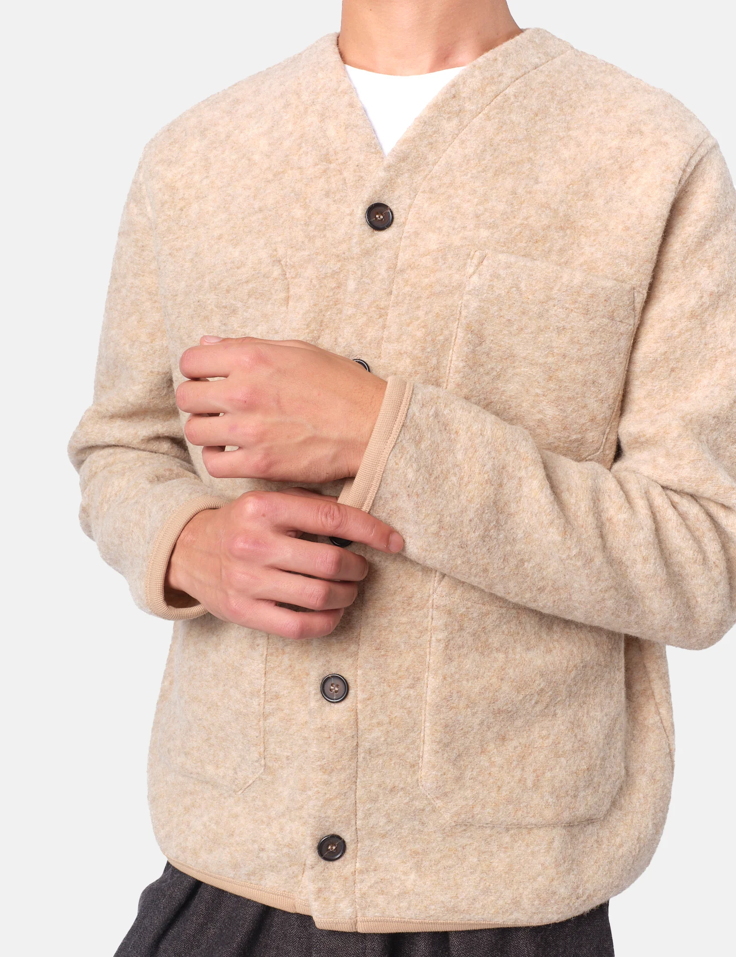 Universal Works Cardigan (Wool Fleece) - Fawn - Image 2