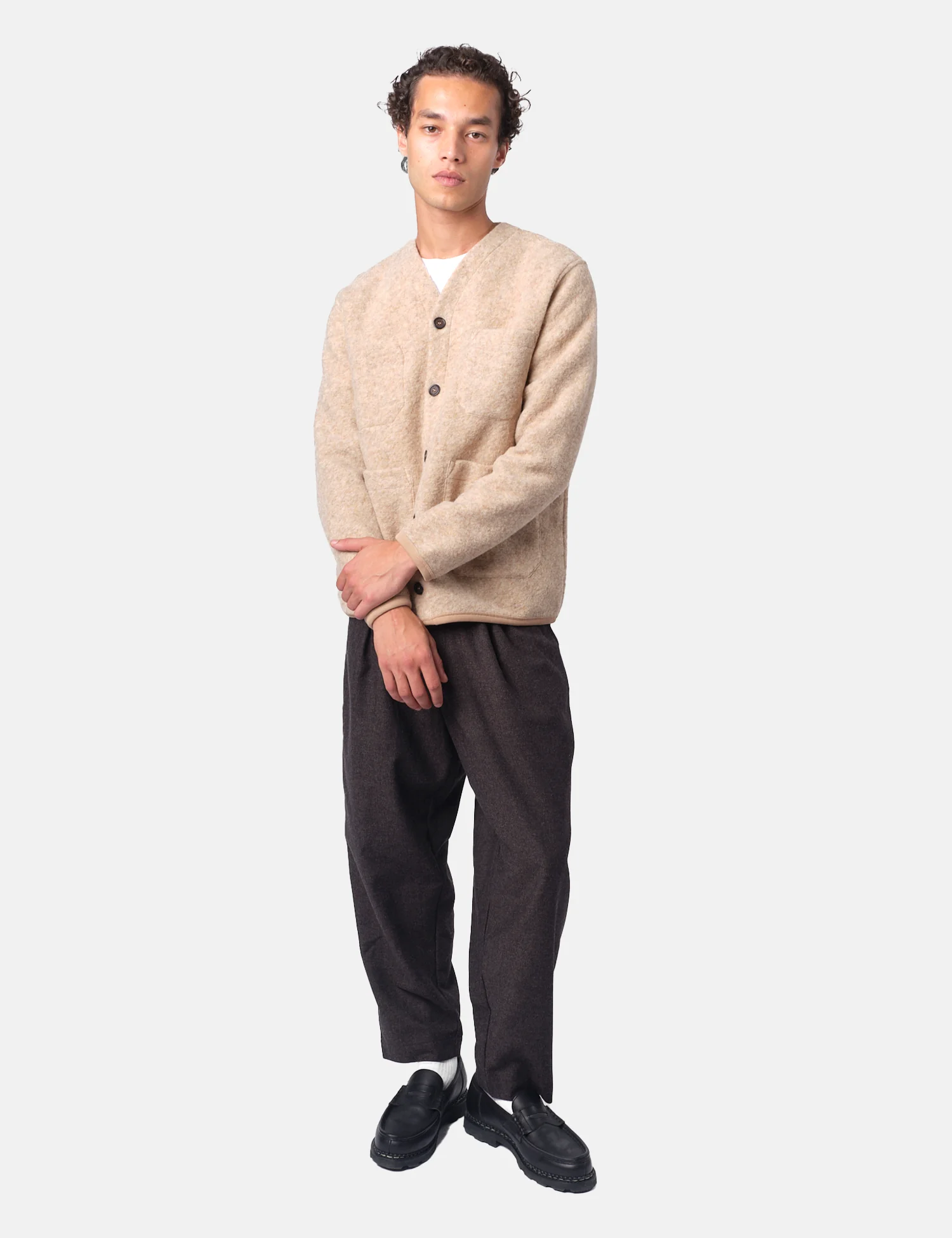 Universal Works Cardigan (Wool Fleece) - Fawn - Image 3