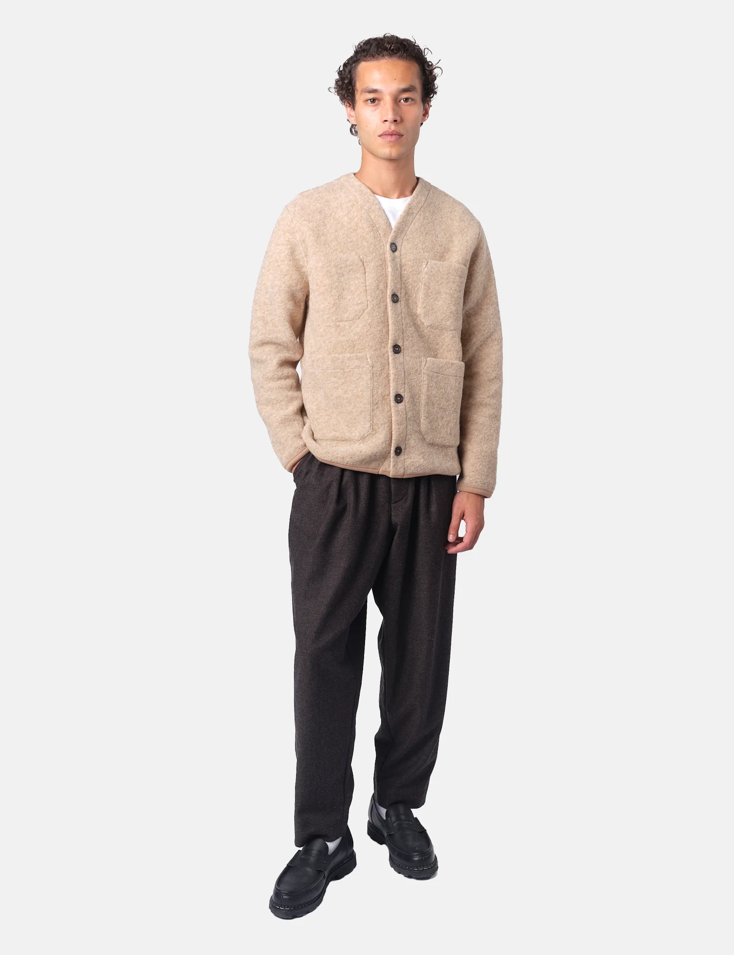 Universal Works Cardigan (Wool Fleece) - Fawn - Image 5