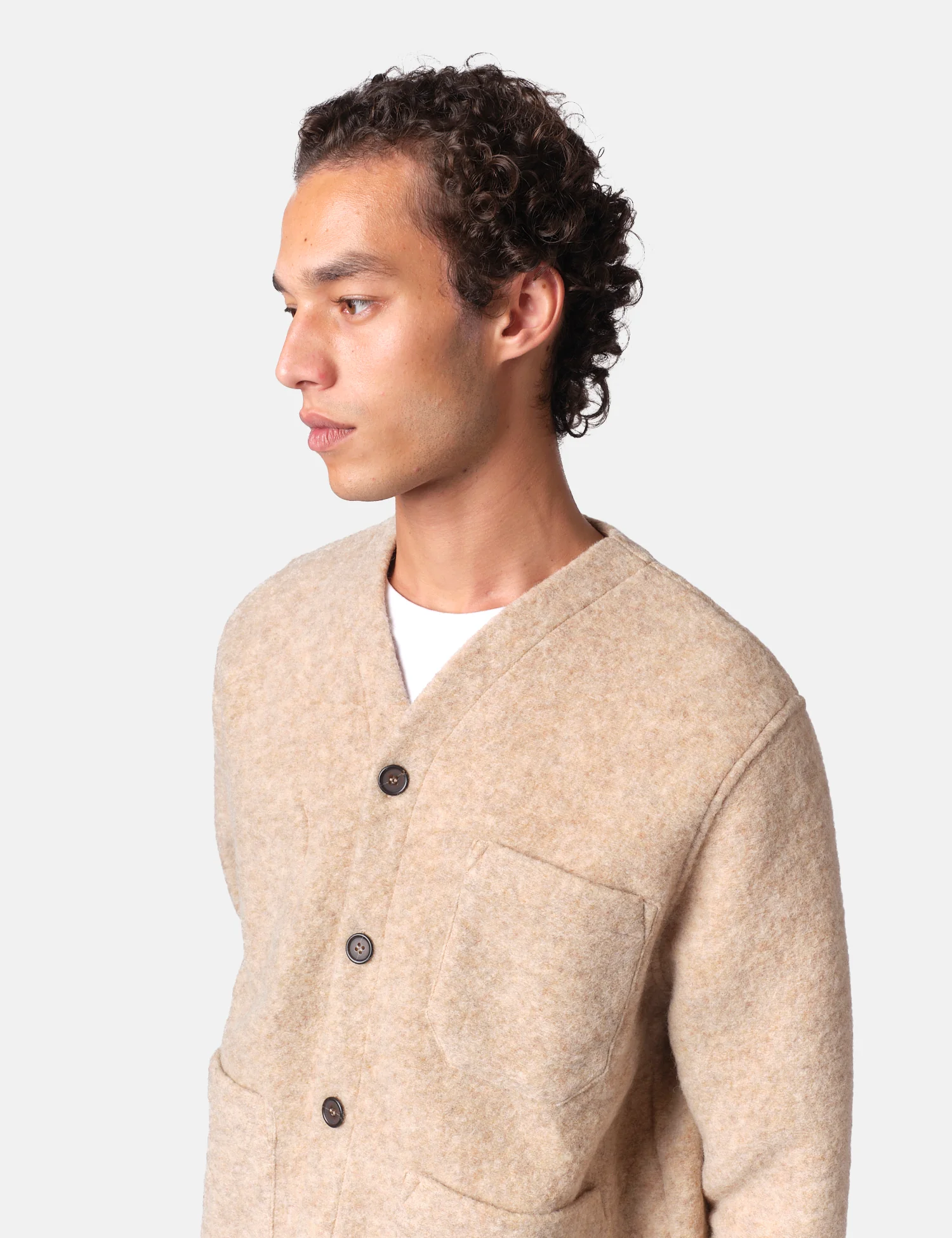 Universal Works Cardigan (Wool Fleece) - Fawn - Image 6