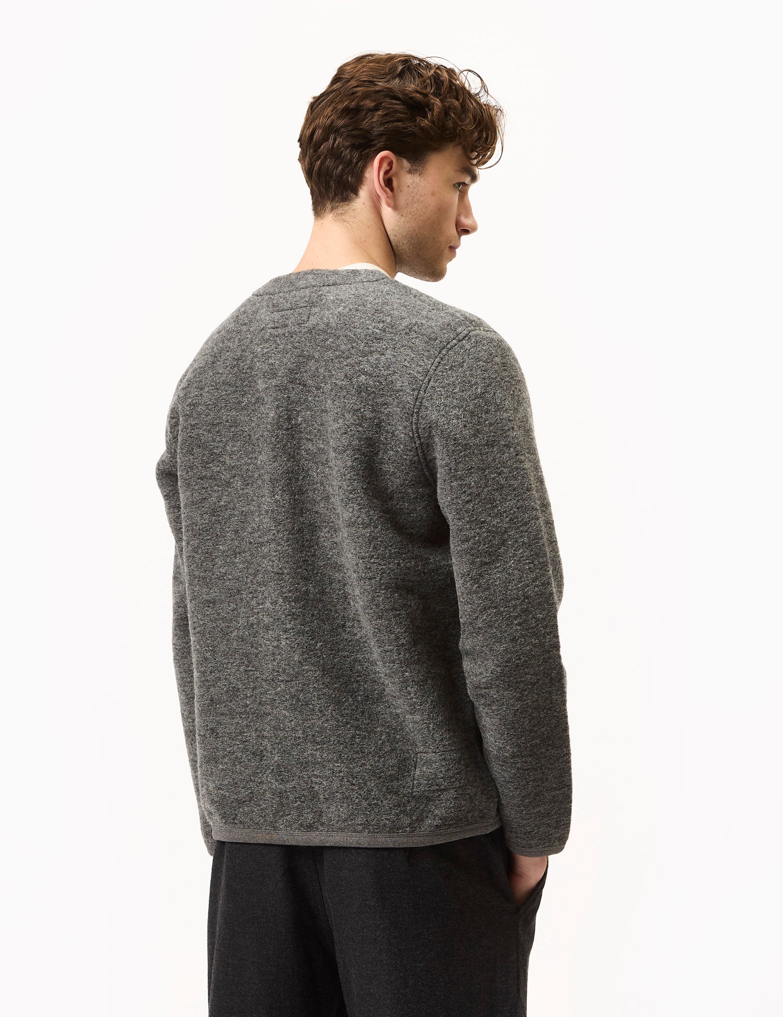 Universal Works Cardigan (Wool Fleece) - Grey Marl - Image 4