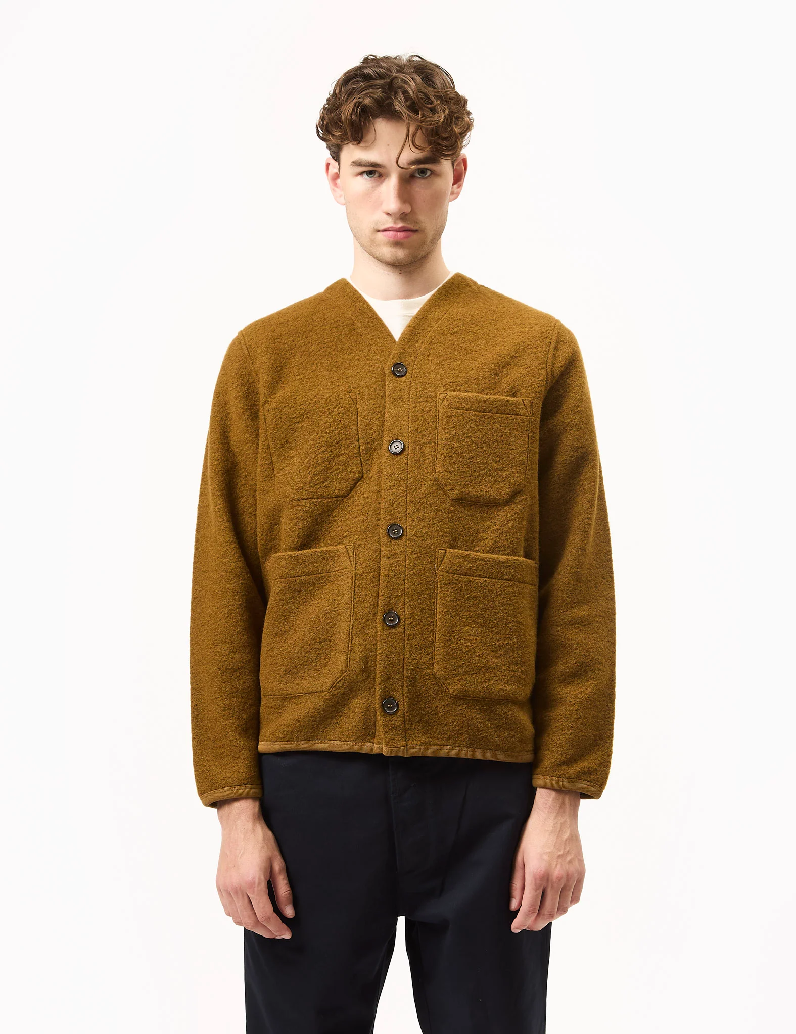Universal Works Cardigan (Wool Fleece) - Mustard