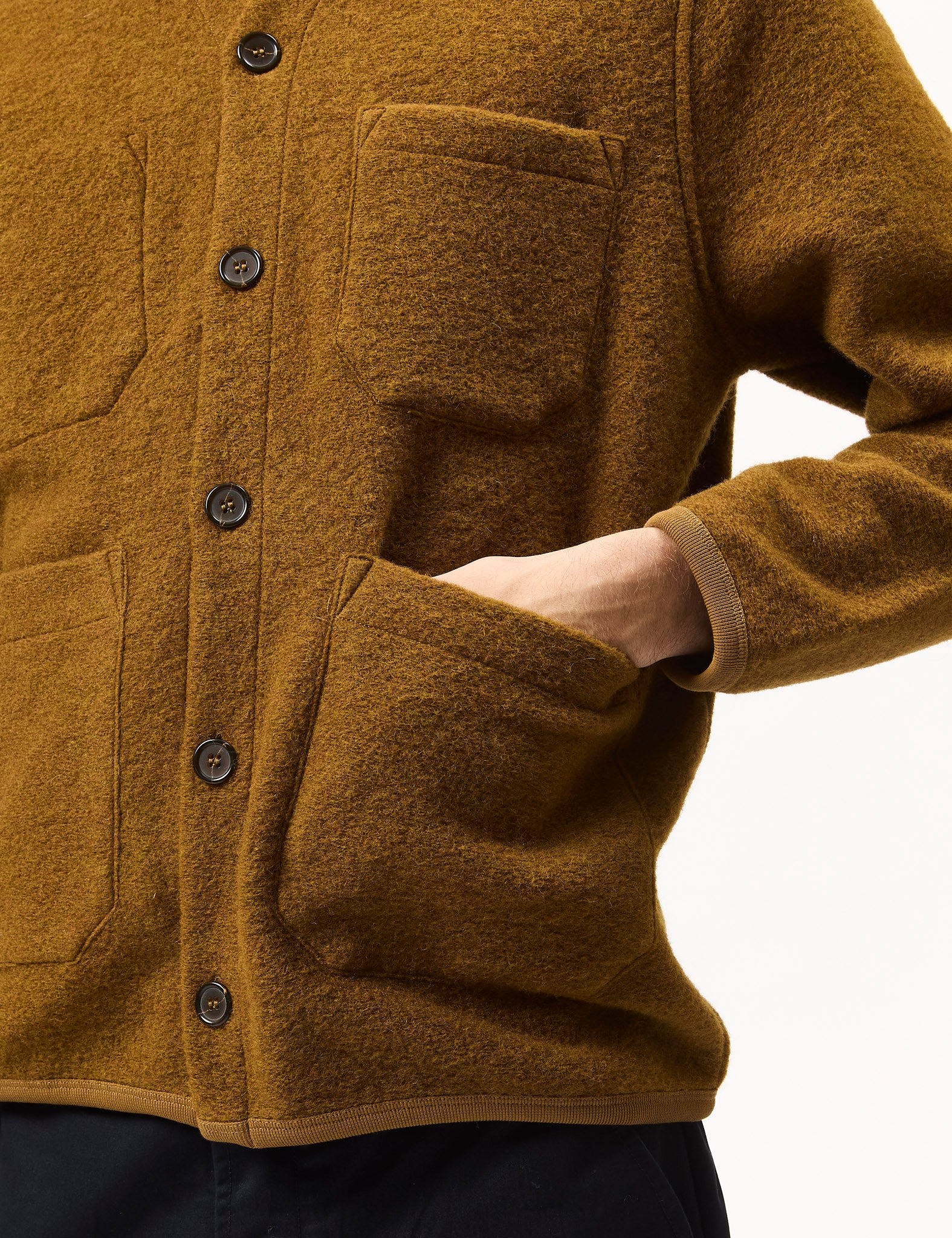 Universal Works Cardigan (Wool Fleece) - Mustard - Image 2