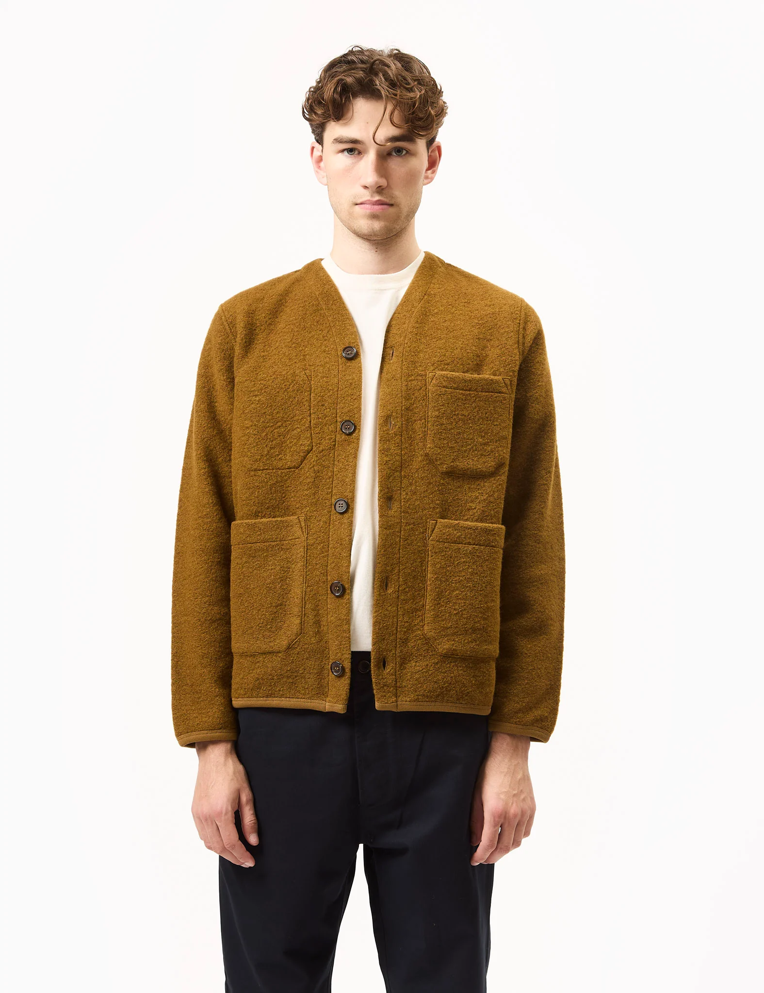 Universal Works Cardigan (Wool Fleece) - Mustard - Image 5