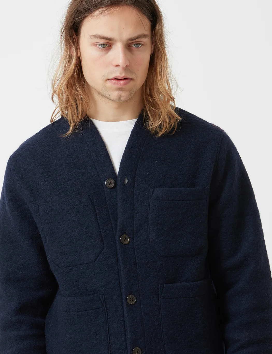 Universal Works Cardigan (Wool Fleece) - Navy Blue - Image 2