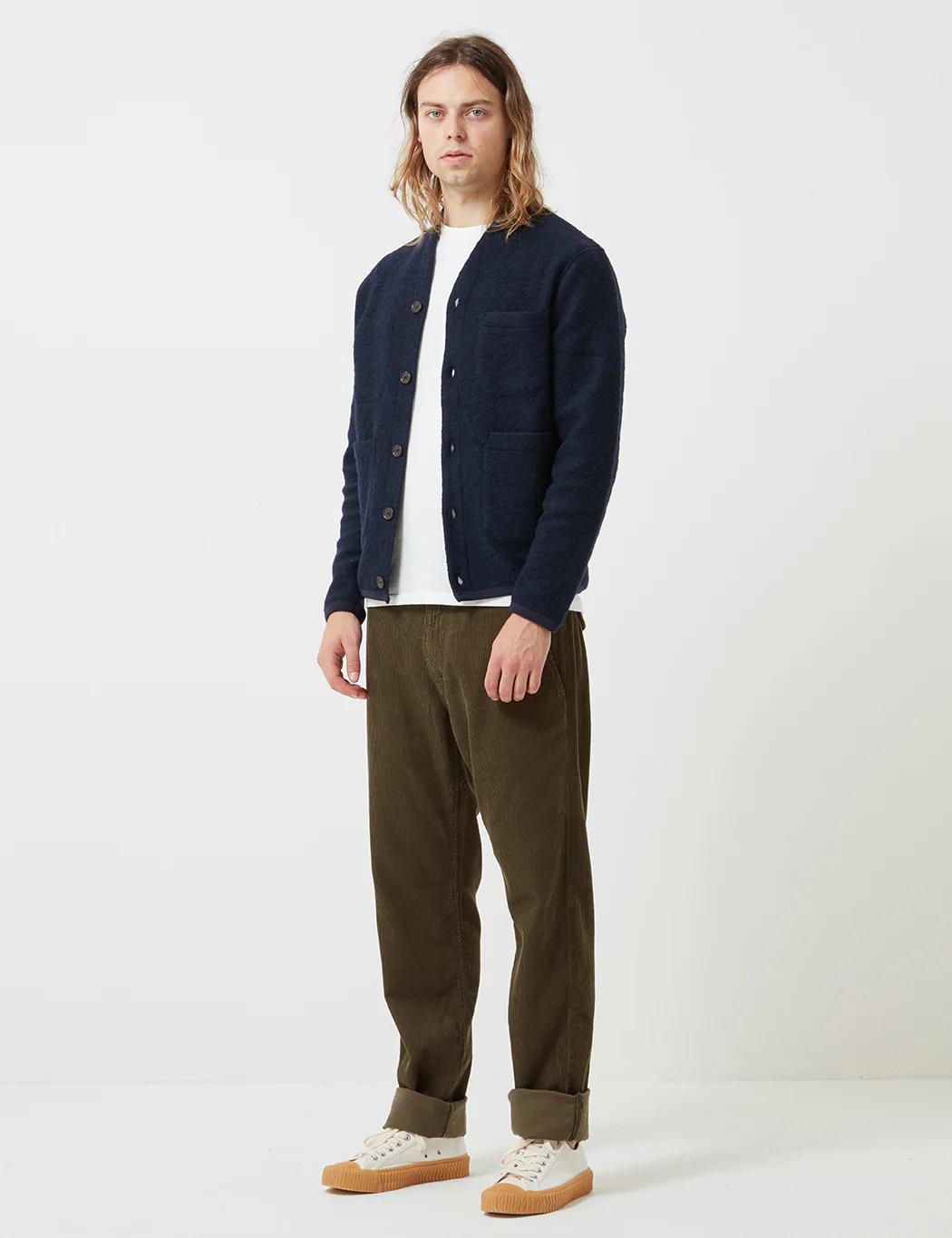 Universal Works Cardigan (Wool Fleece) - Navy Blue - Image 3