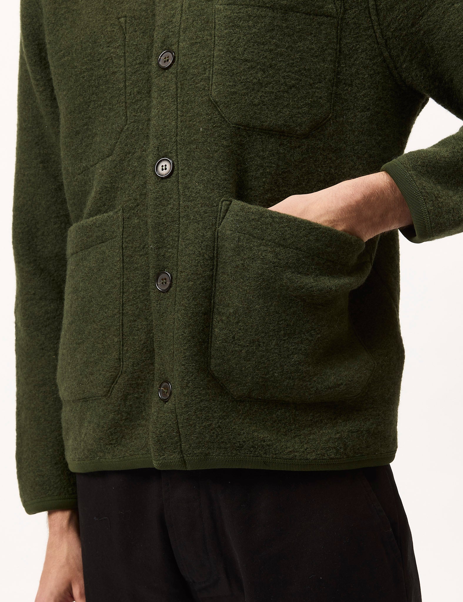 Universal Works Cardigan (Wool Fleece) - Olive Green - Image 2