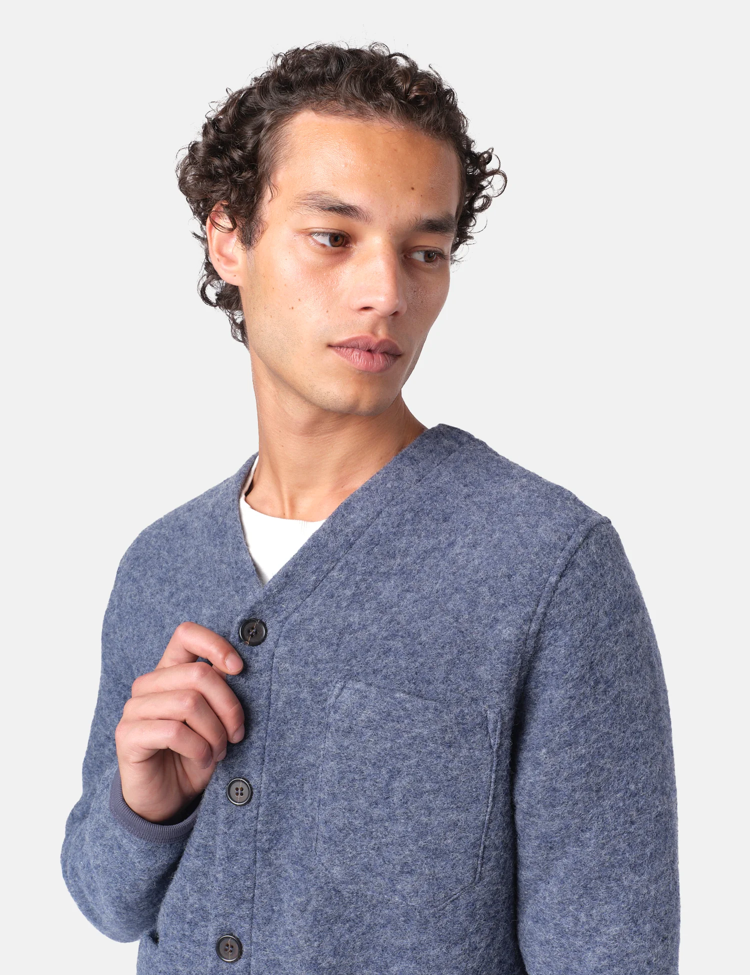 Universal Works Cardigan (Wool Fleece) - Slate Blue - Image 2