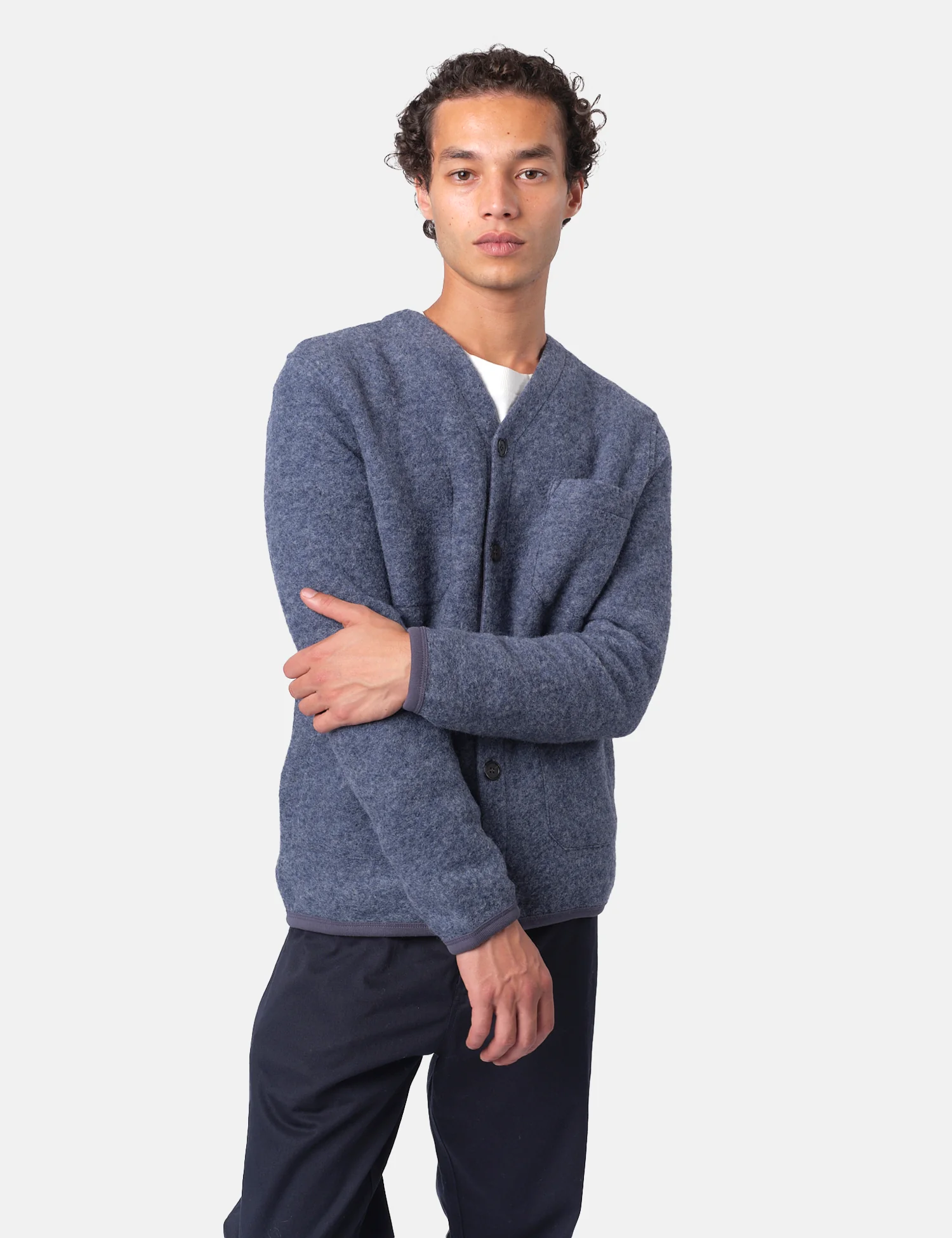 Universal Works Cardigan (Wool Fleece) - Slate Blue - Image 6