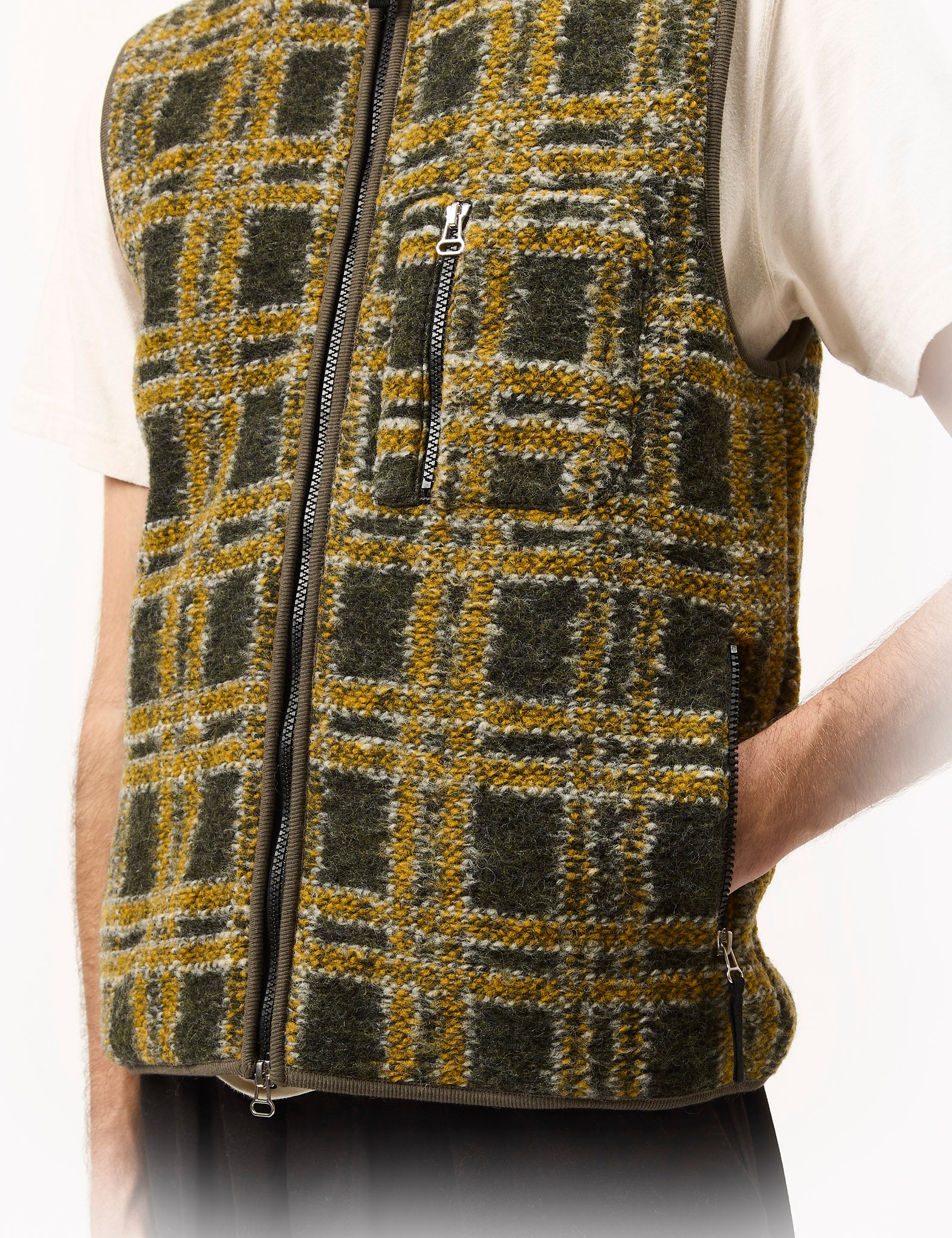 Universal Works Climbing Gilet (Jacquard Fleece) - Grey - Image 3