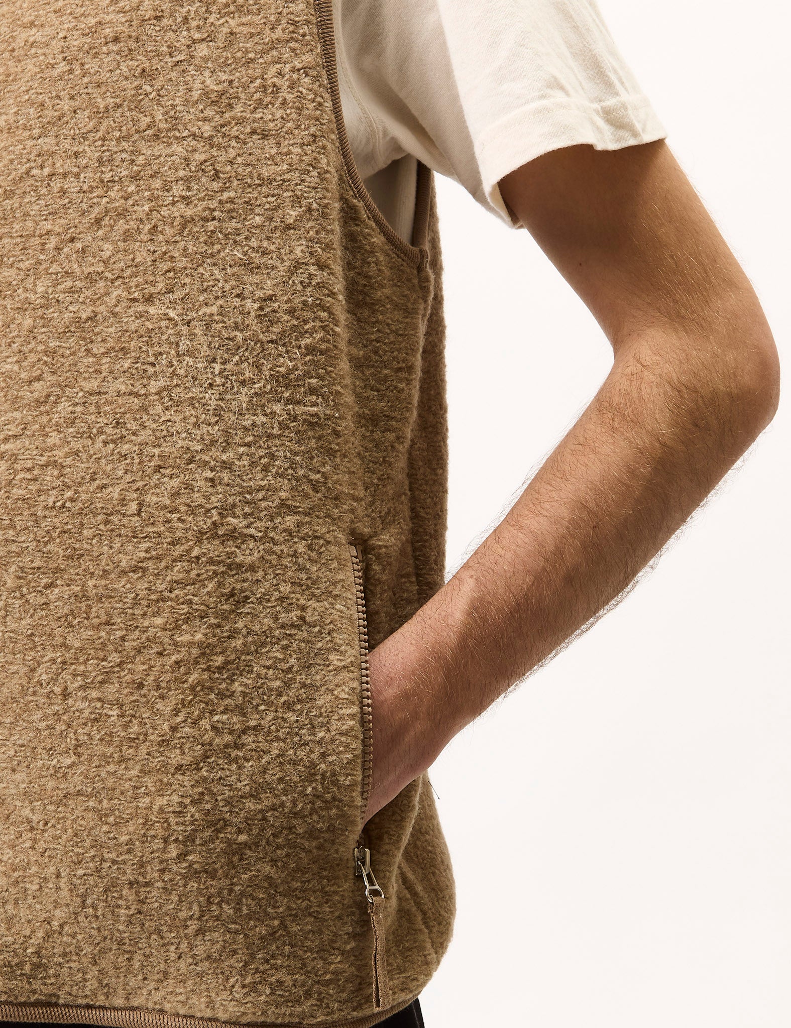 Universal Works Climbing Gilet (Teddy Fleece) - Sand - Image 3