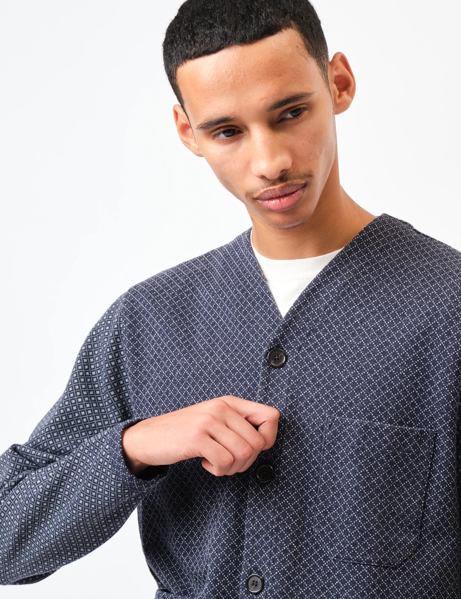 Universal Works Cotton Fleece Cardigan  - Navy Blue - Image 2