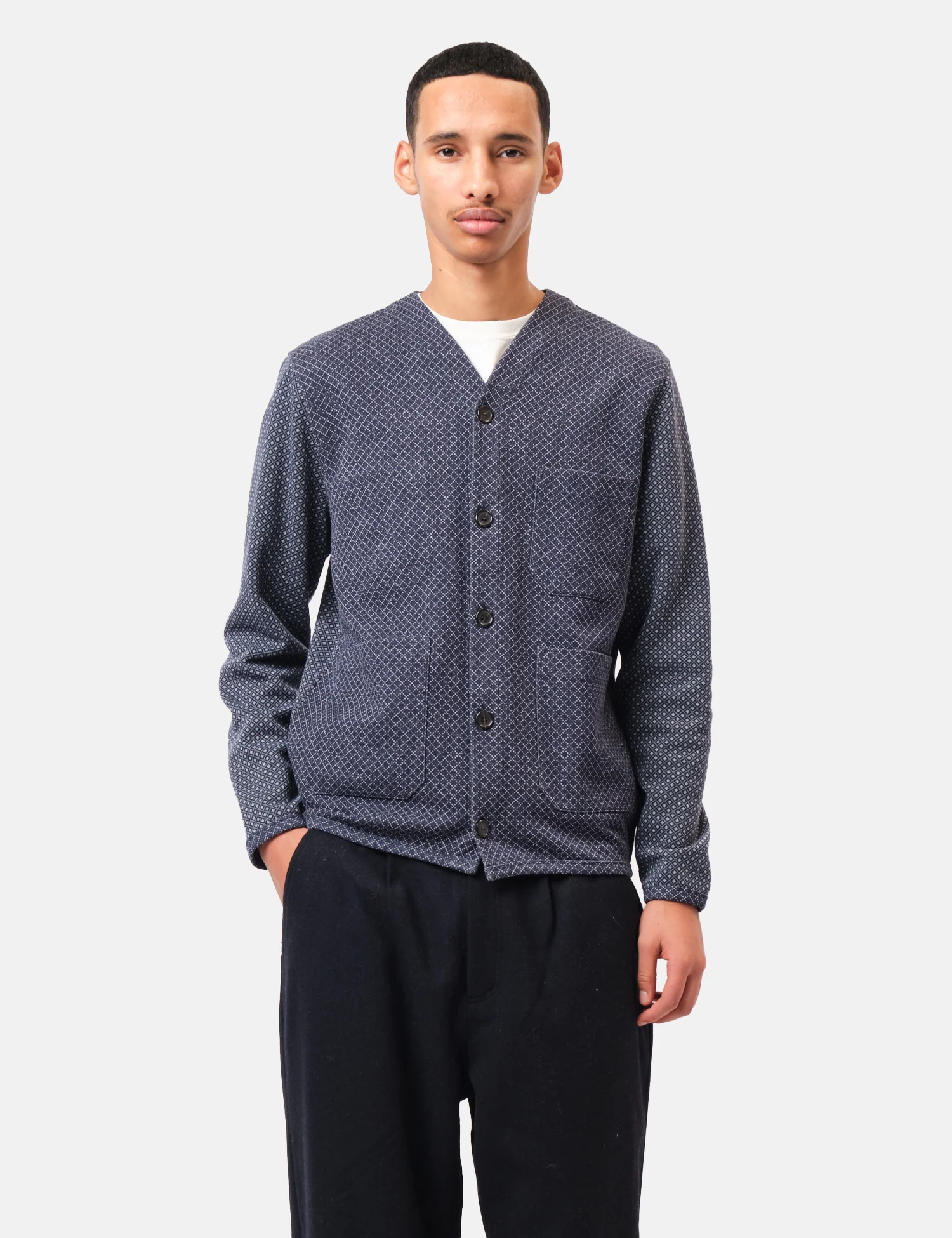 Universal Works Cotton Fleece Cardigan  - Navy Blue - Image 4